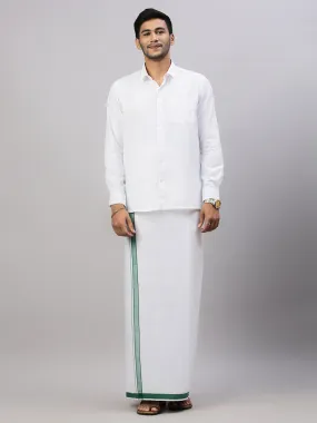 Men White Shirt with Green Fancy Border Dhoti Combo WP01