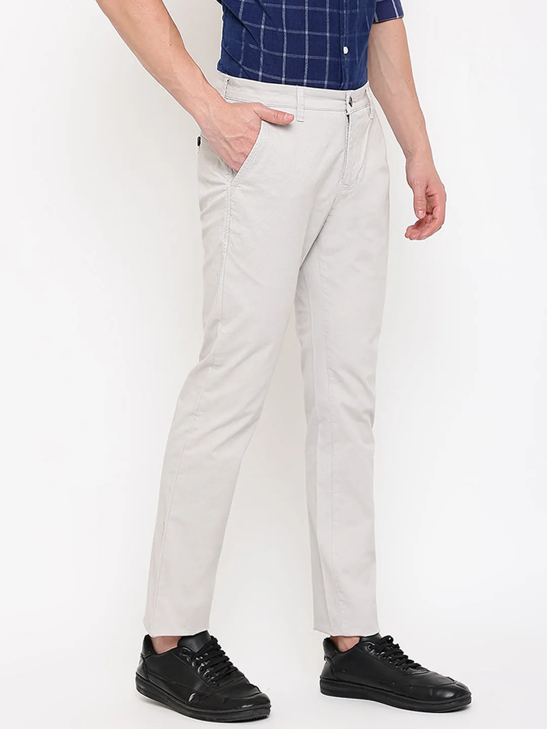 Men's Casual Flat front Ivory Checks Trousers