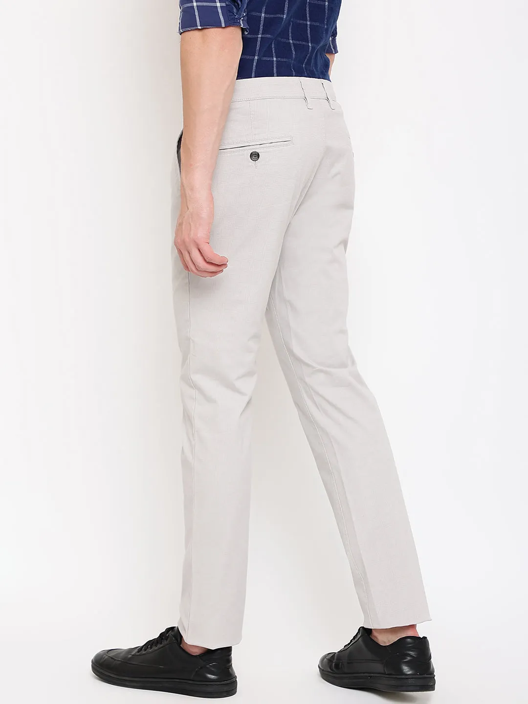 Men's Casual Flat front Ivory Checks Trousers