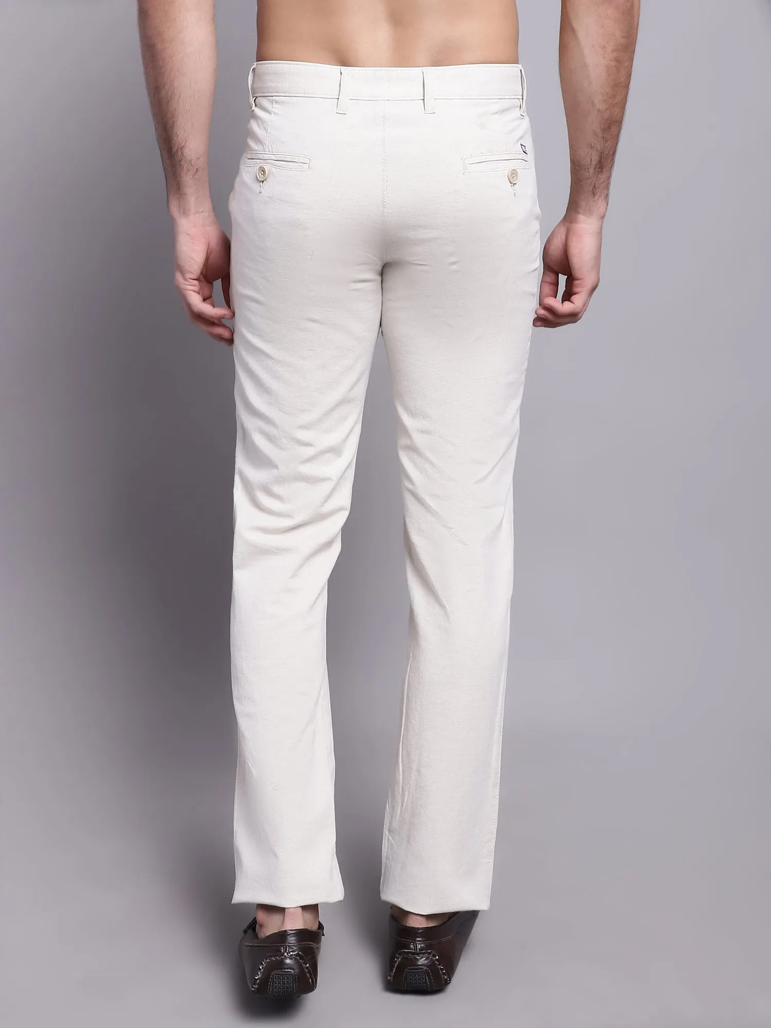 Men's Casual Flat front Offwhite  Trousers