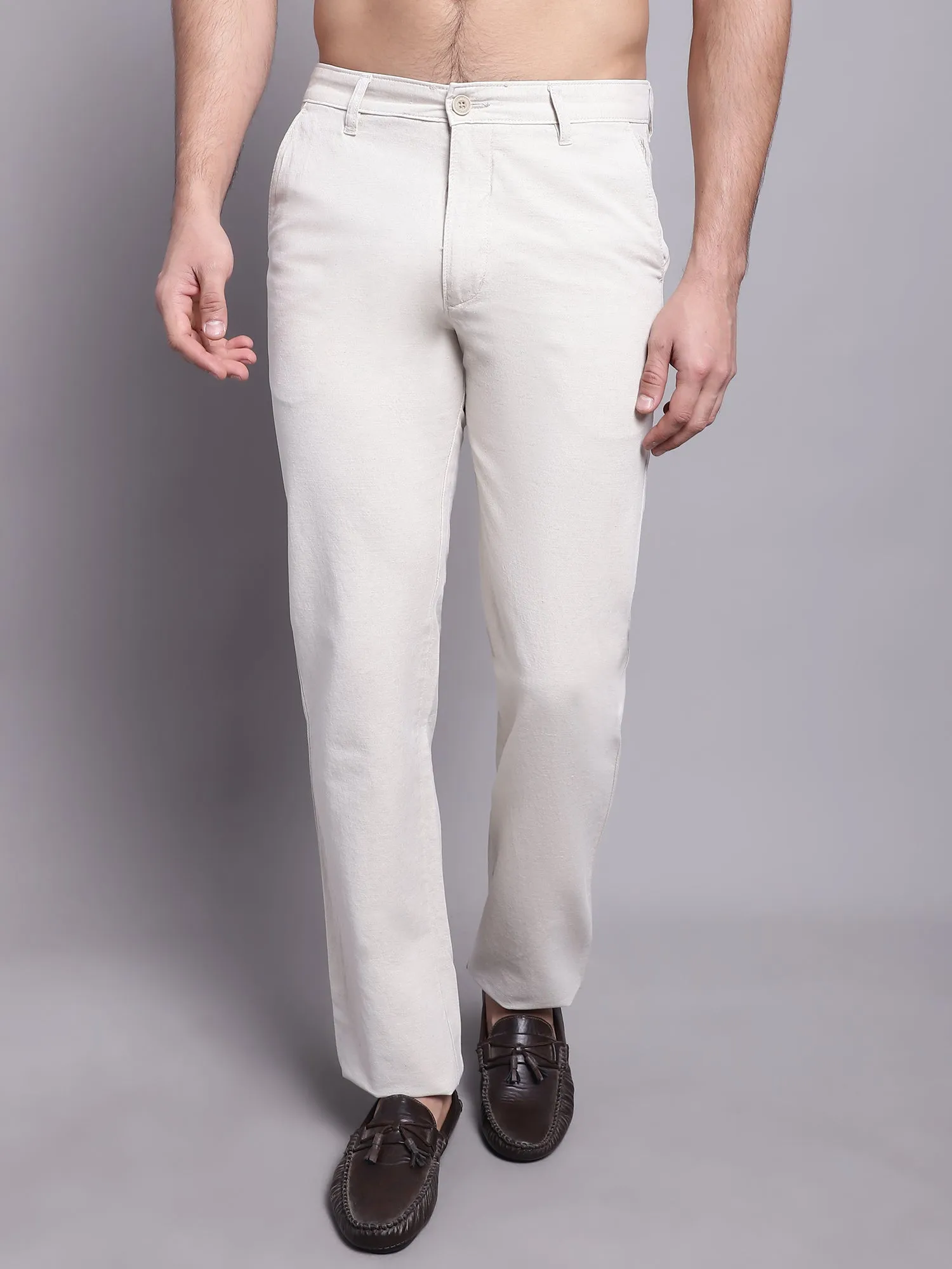 Men's Casual Flat front Offwhite  Trousers