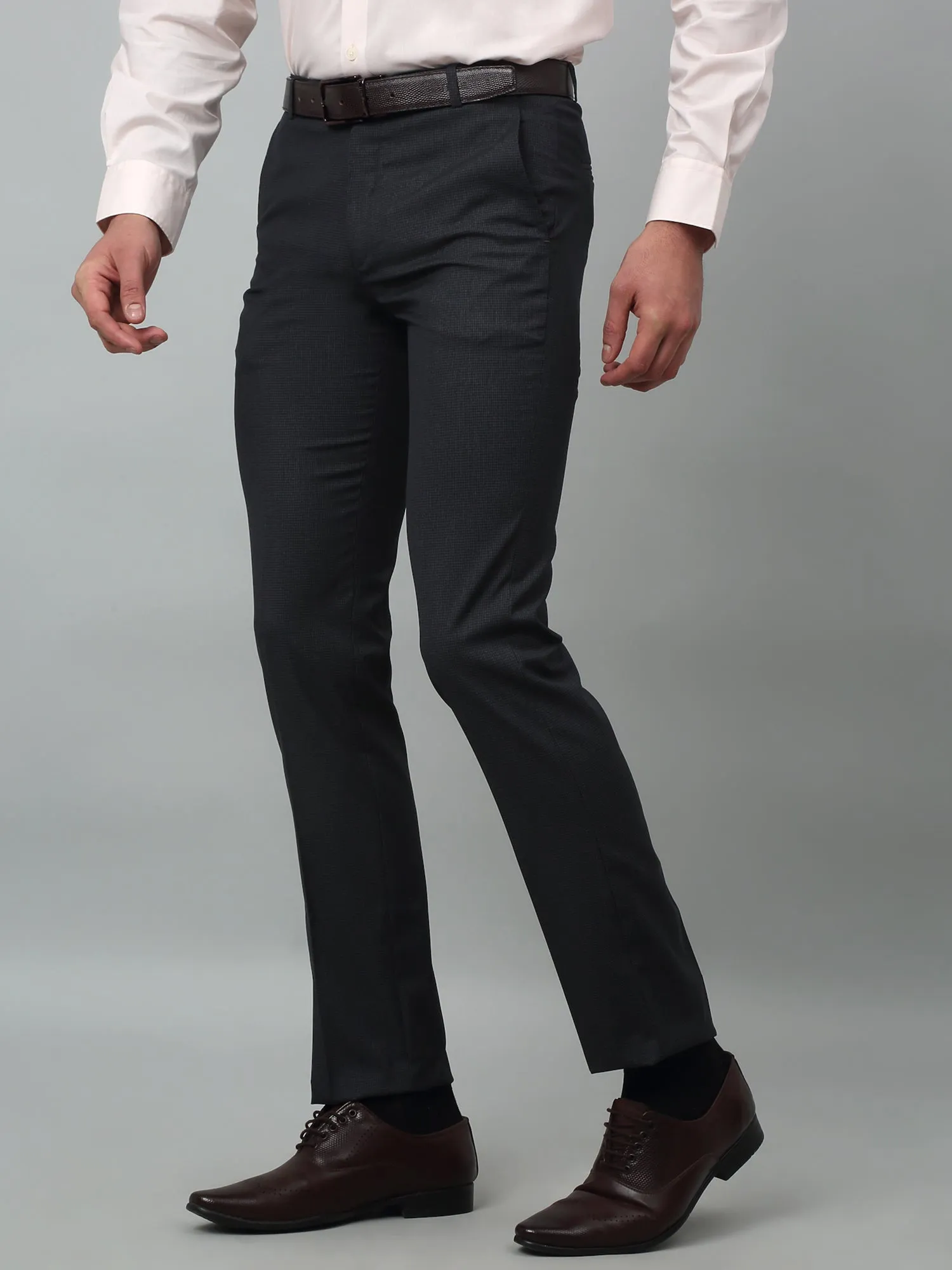 Men's Formal Flat front Dark Grey Houndstooth Trousers