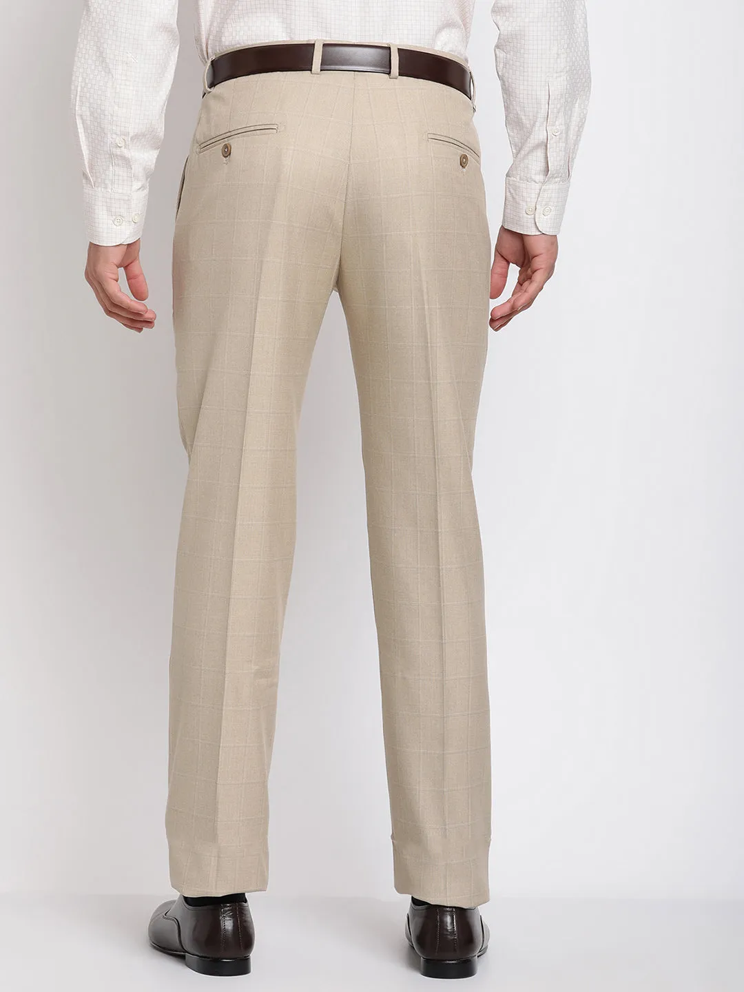 Men's Formal Flat front Fawn Checks Trousers