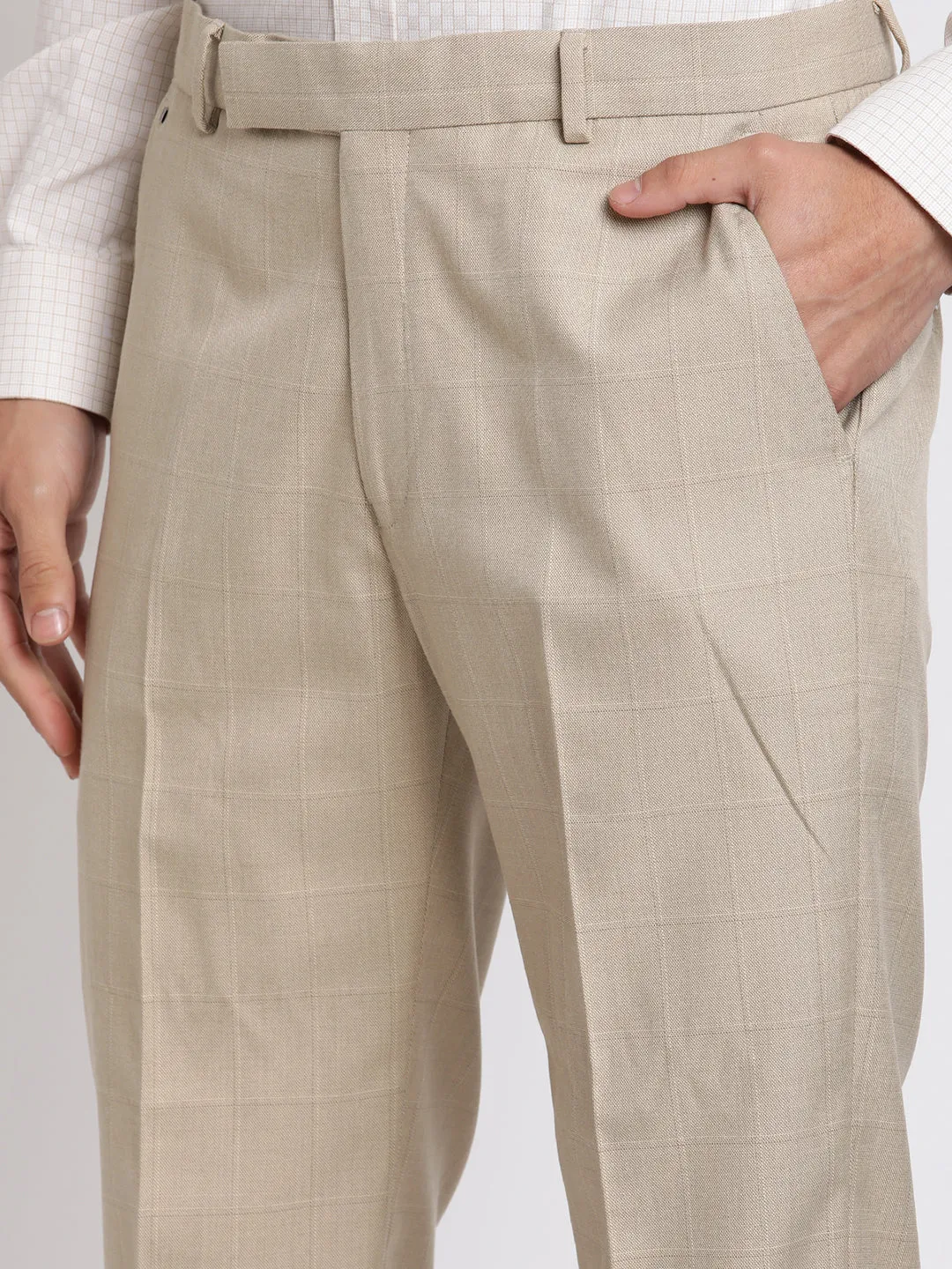 Men's Formal Flat front Fawn Checks Trousers