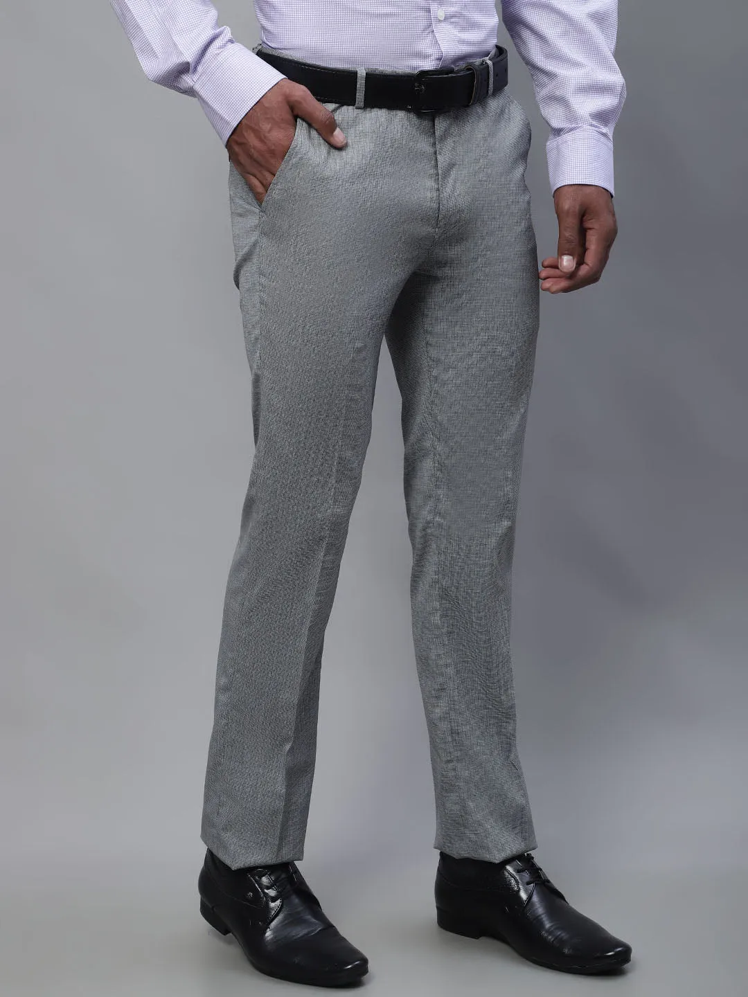 Men's Formal Flat front Grey Houndstooth Trousers