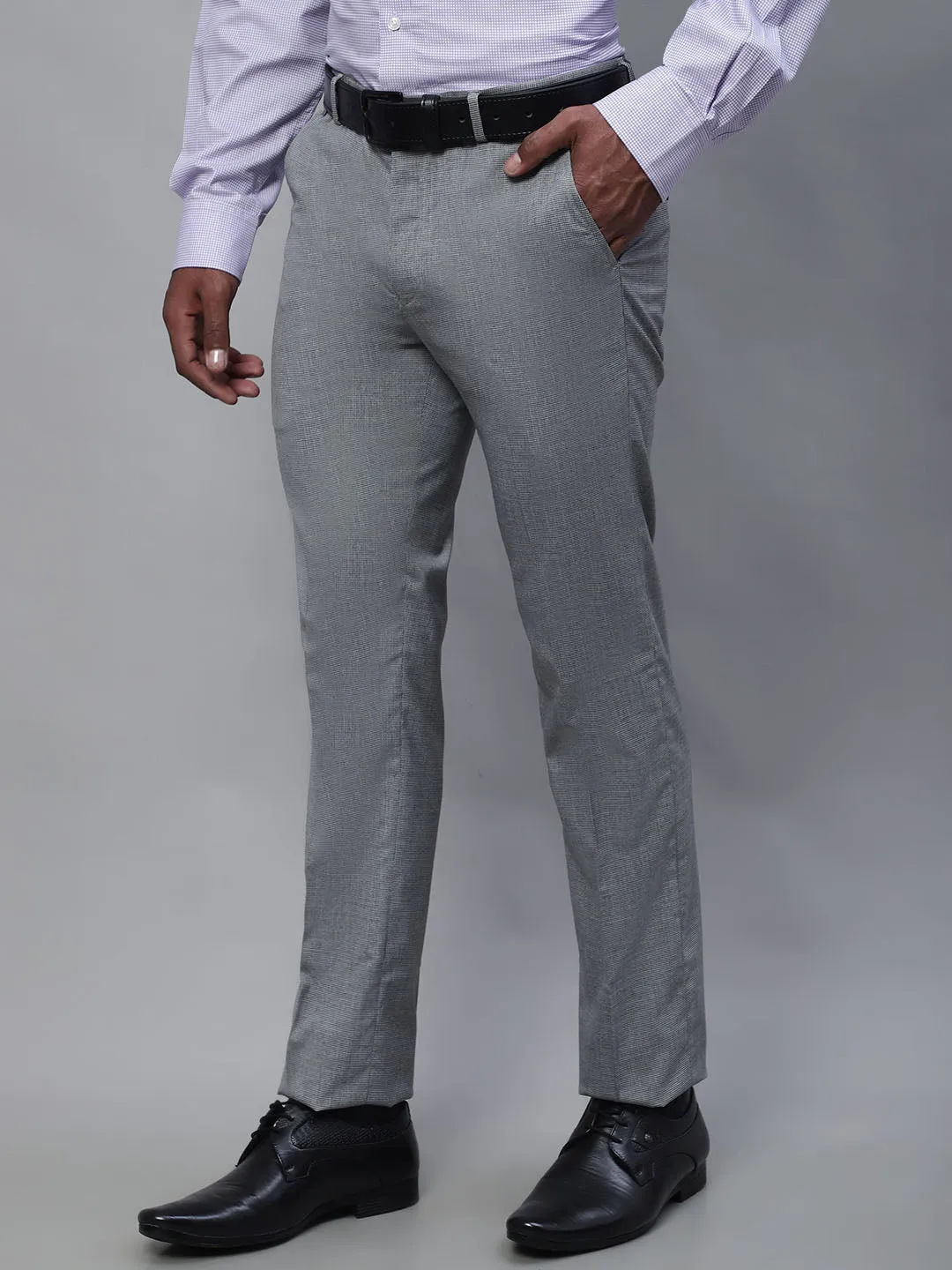 Men's Formal Flat front Grey Houndstooth Trousers