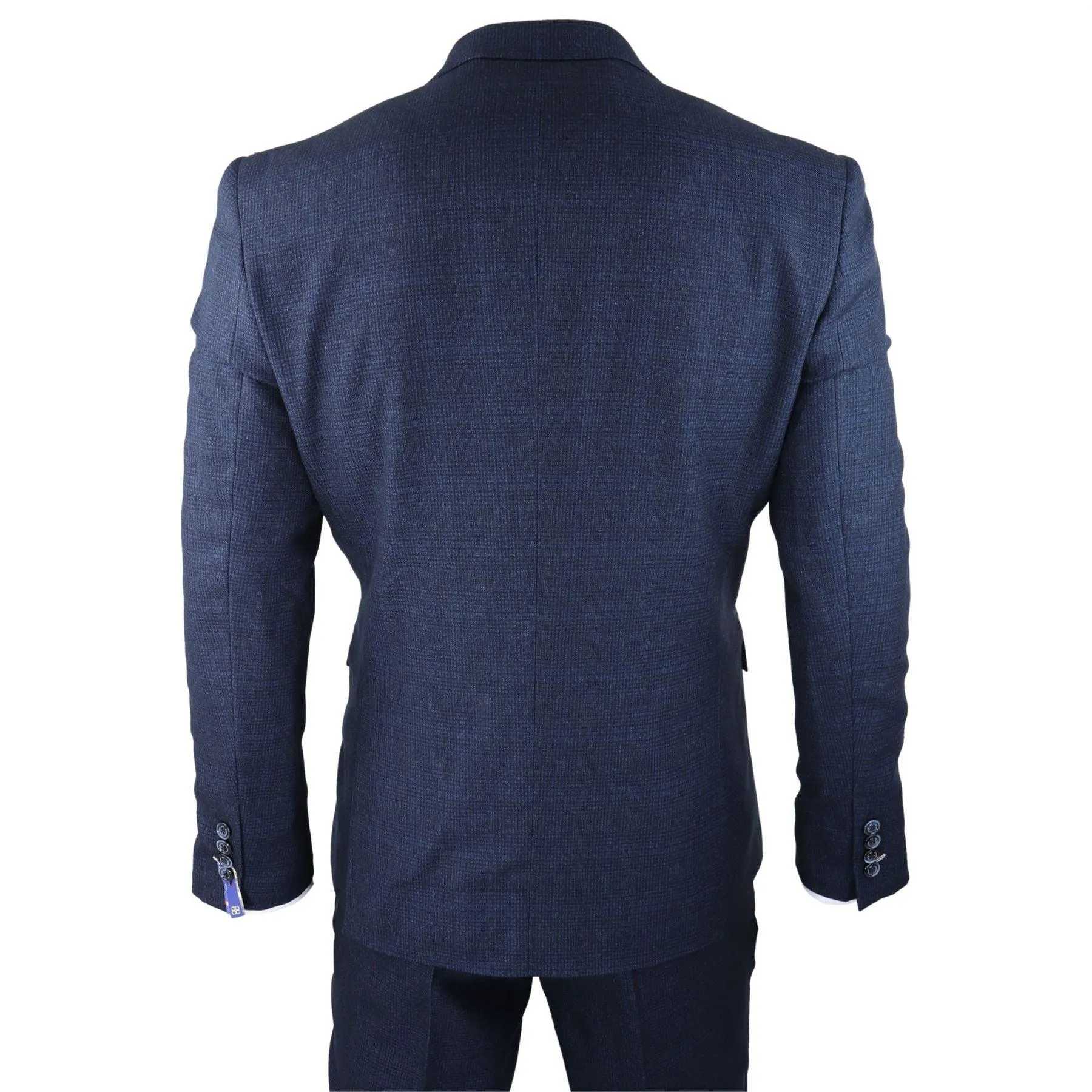 Mens Herringbone Tweed Navy Blue Check 3 Piece Vintage Suit Tan