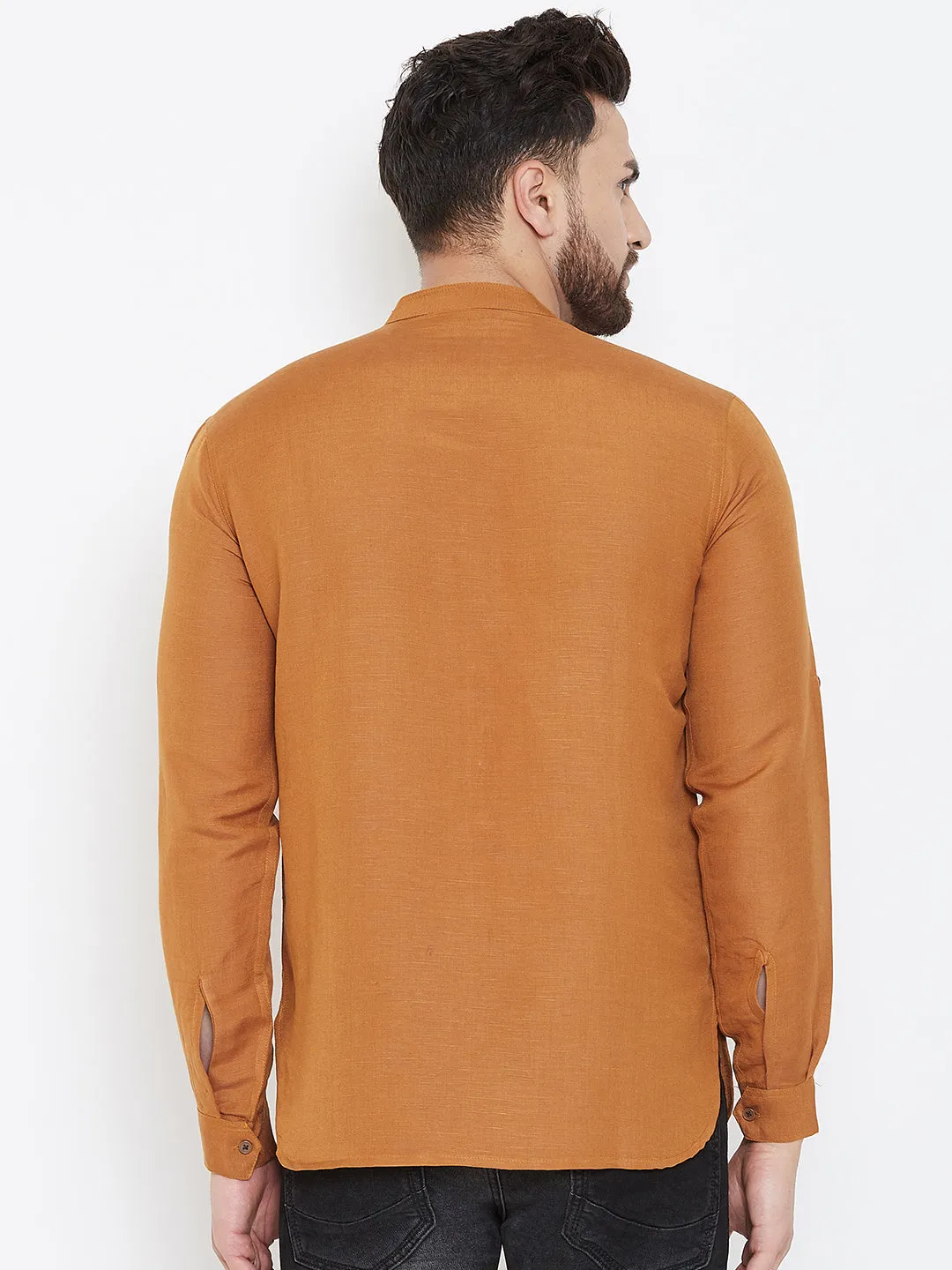 Men's Orange Linen Shirt Kurta - Even Apparels