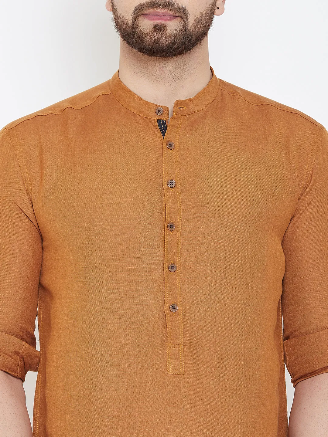 Men's Orange Linen Shirt Kurta - Even Apparels