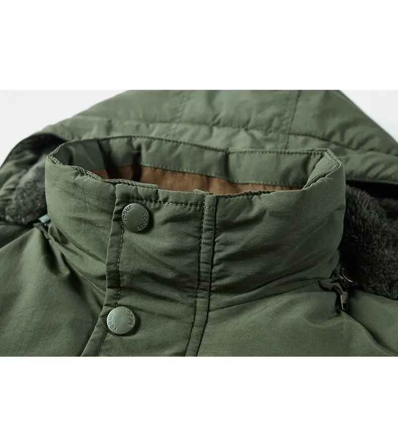 Men's parka winter jacket with fur hood and many pockets