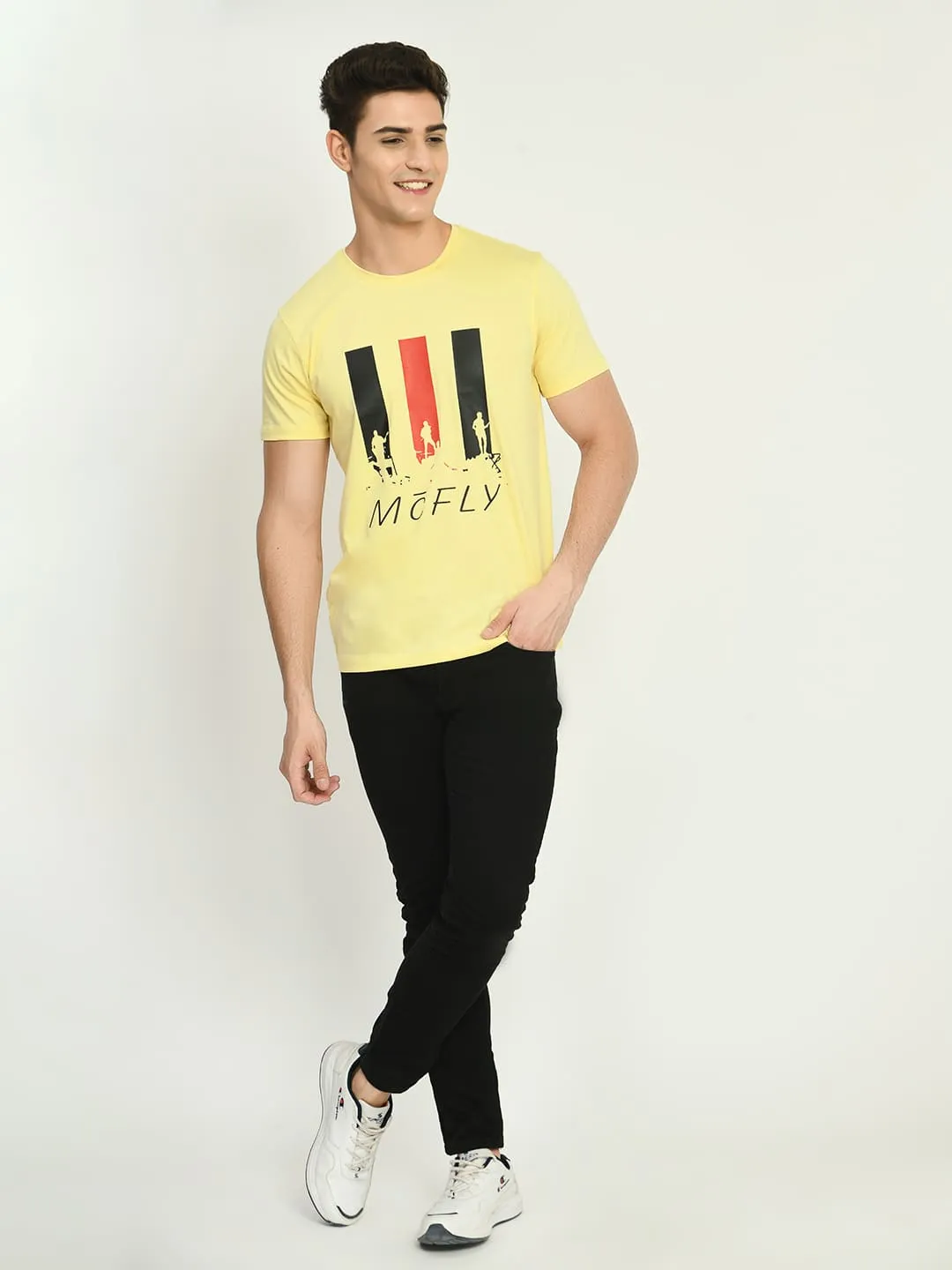 Men’s Printed Round Regular Fit T-Shirt - Lemon Yellow