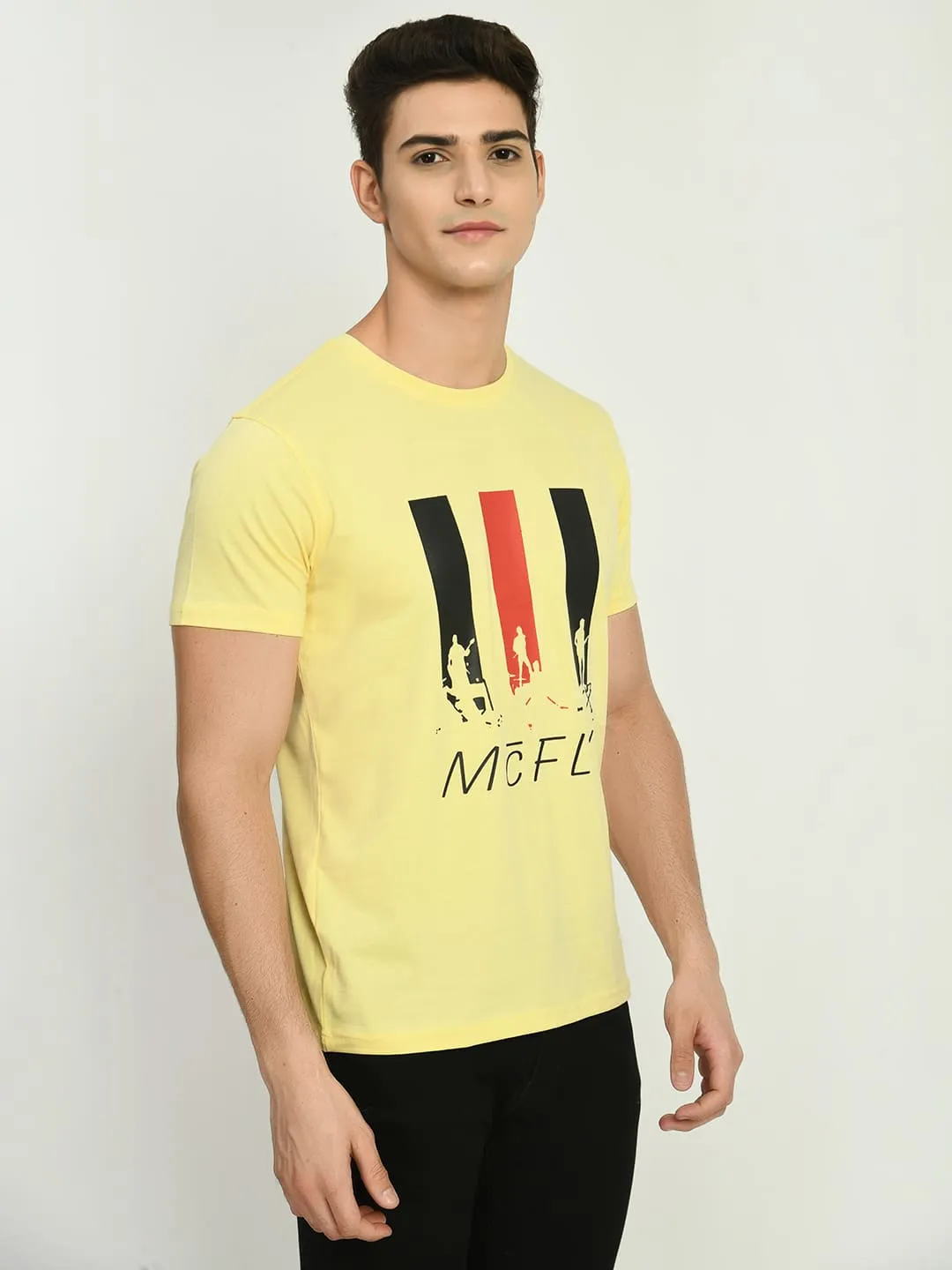 Men’s Printed Round Regular Fit T-Shirt - Lemon Yellow