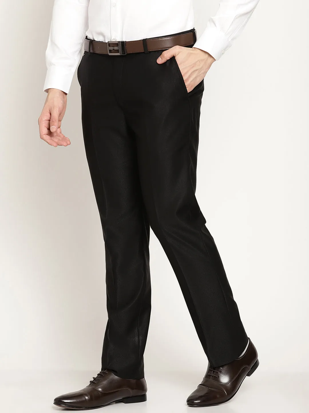 Men's Smart fit Flat front Black  Trousers