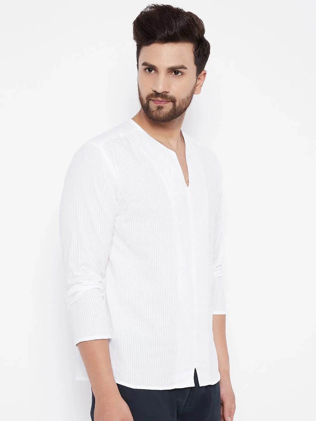 Men's White Solid Pure Cotton Kurta - Even Apparels