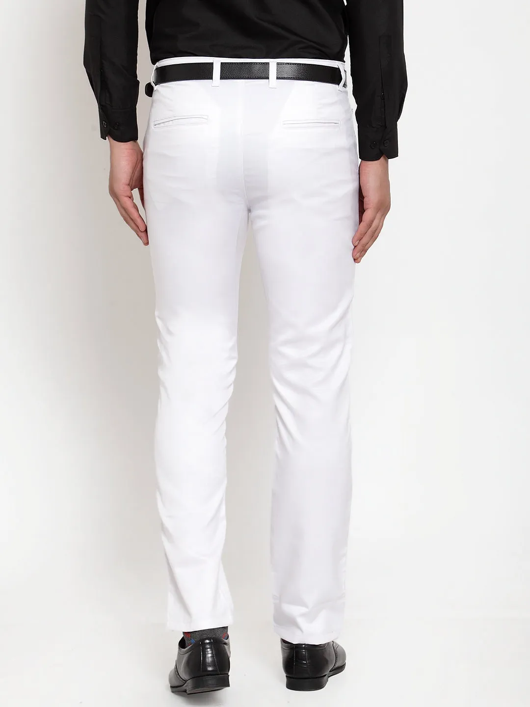 Men'S White Tapered Fit Formal Trousers