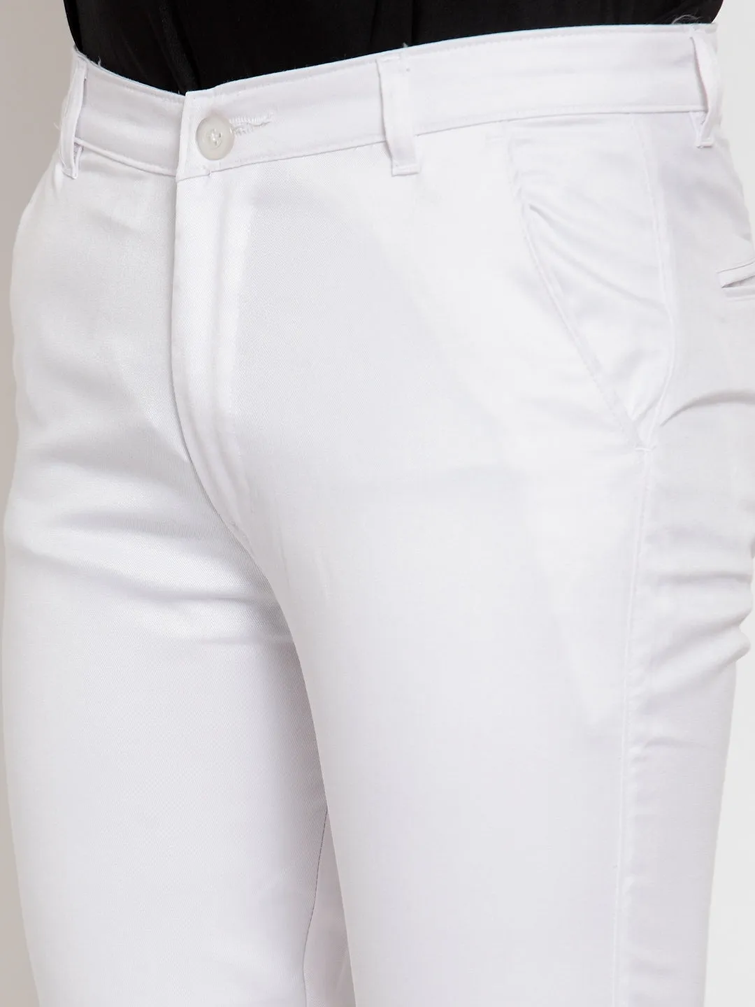 Men'S White Tapered Fit Formal Trousers