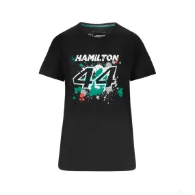 Mercedes Lewis Hamilton Womens T-Shirt, LEWIS #44, Black, 2022