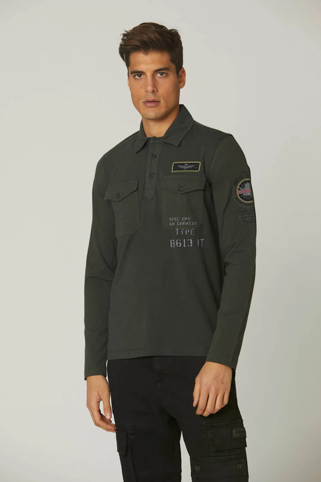 Military polo shirt with chest pockets