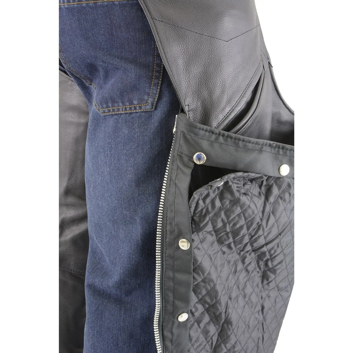 Milwaukee Leather Chaps for Men's Black Premium Leather Motorcycle Chaps w/ Snap Out Thermal Liner-Slash Pocket-ML1103