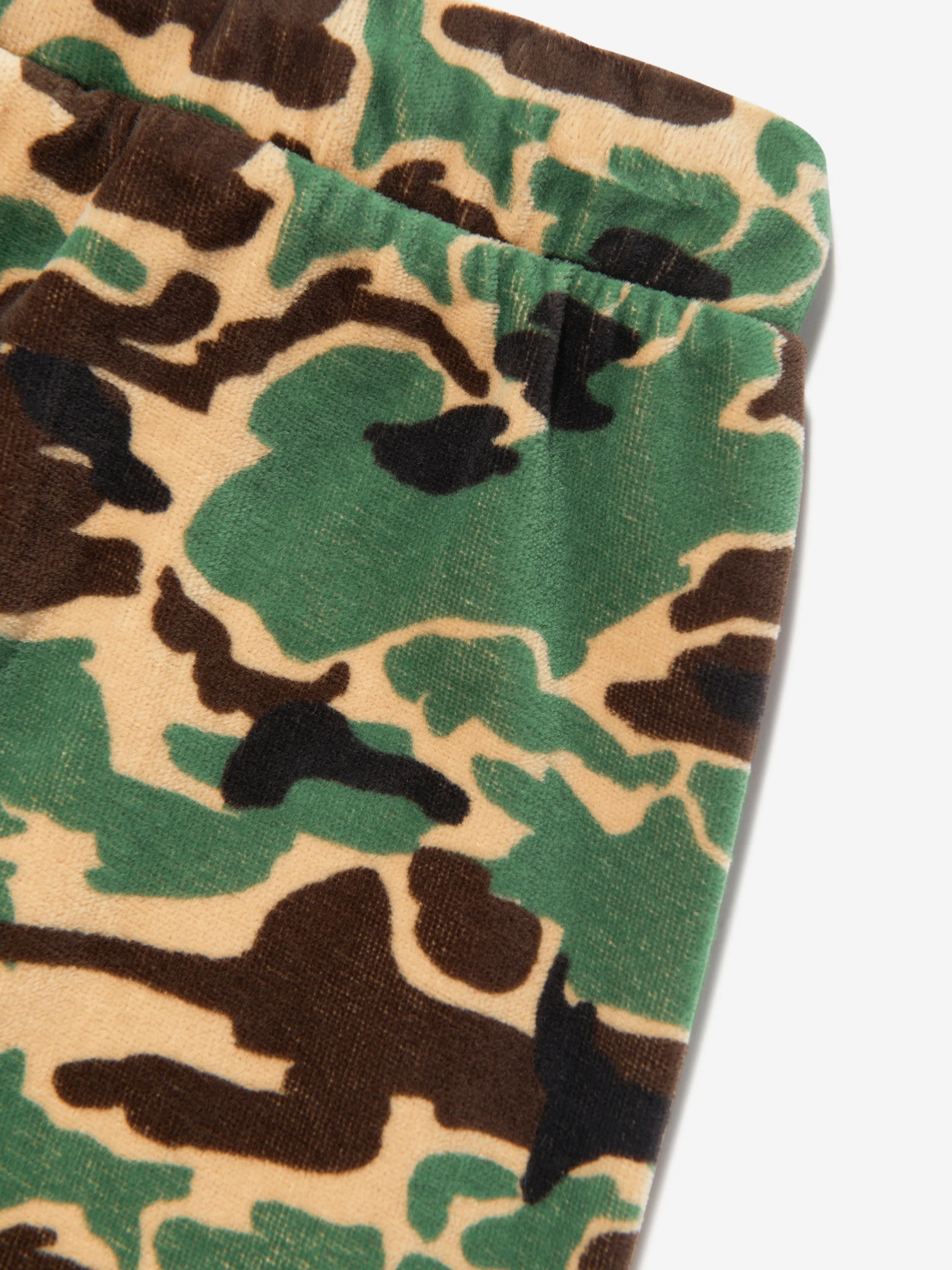 Mini Rodini Kids Camo Velour Trousers in Green