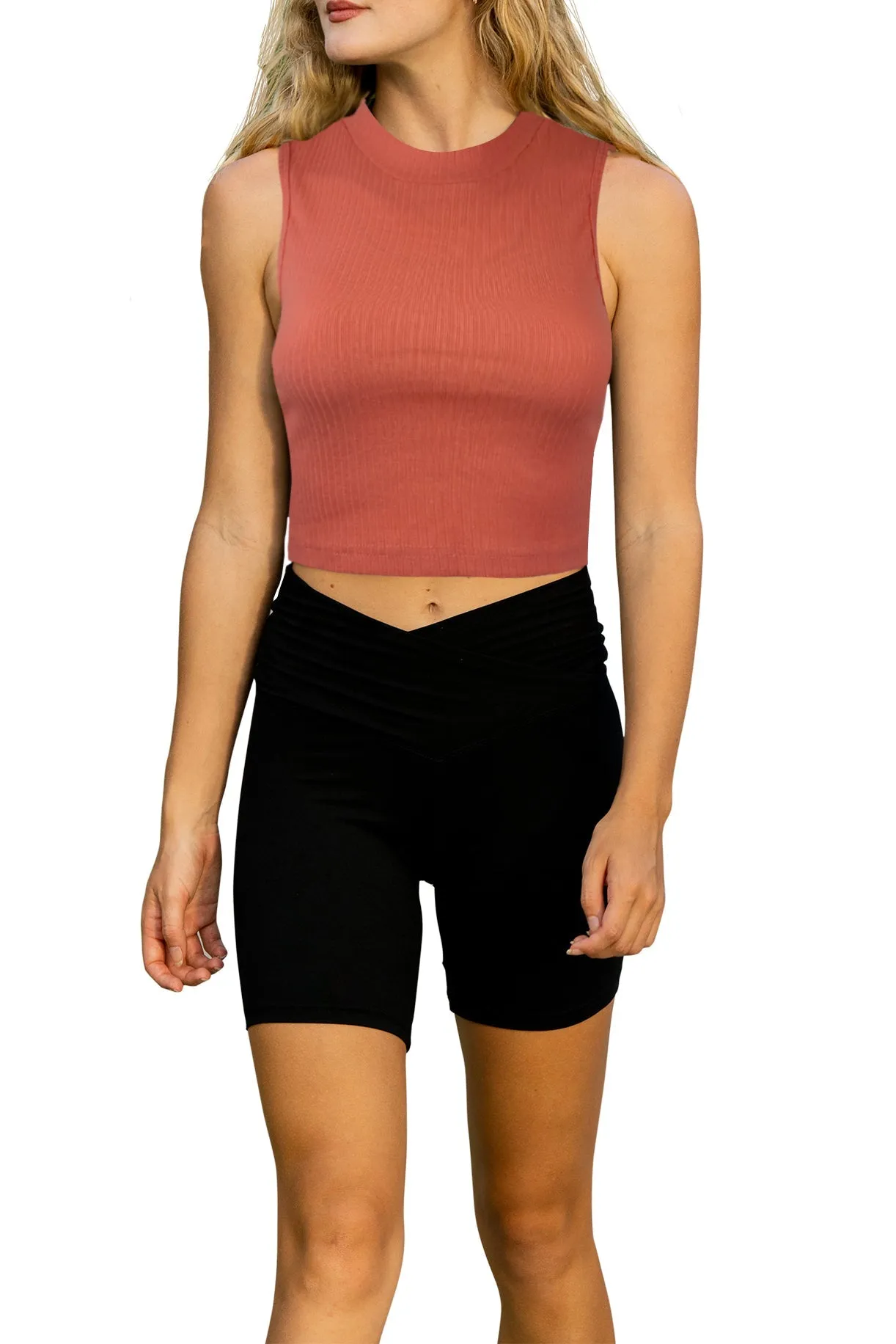 Mock Neck Crop Top | Cotton Blend Assorted Colors| Women