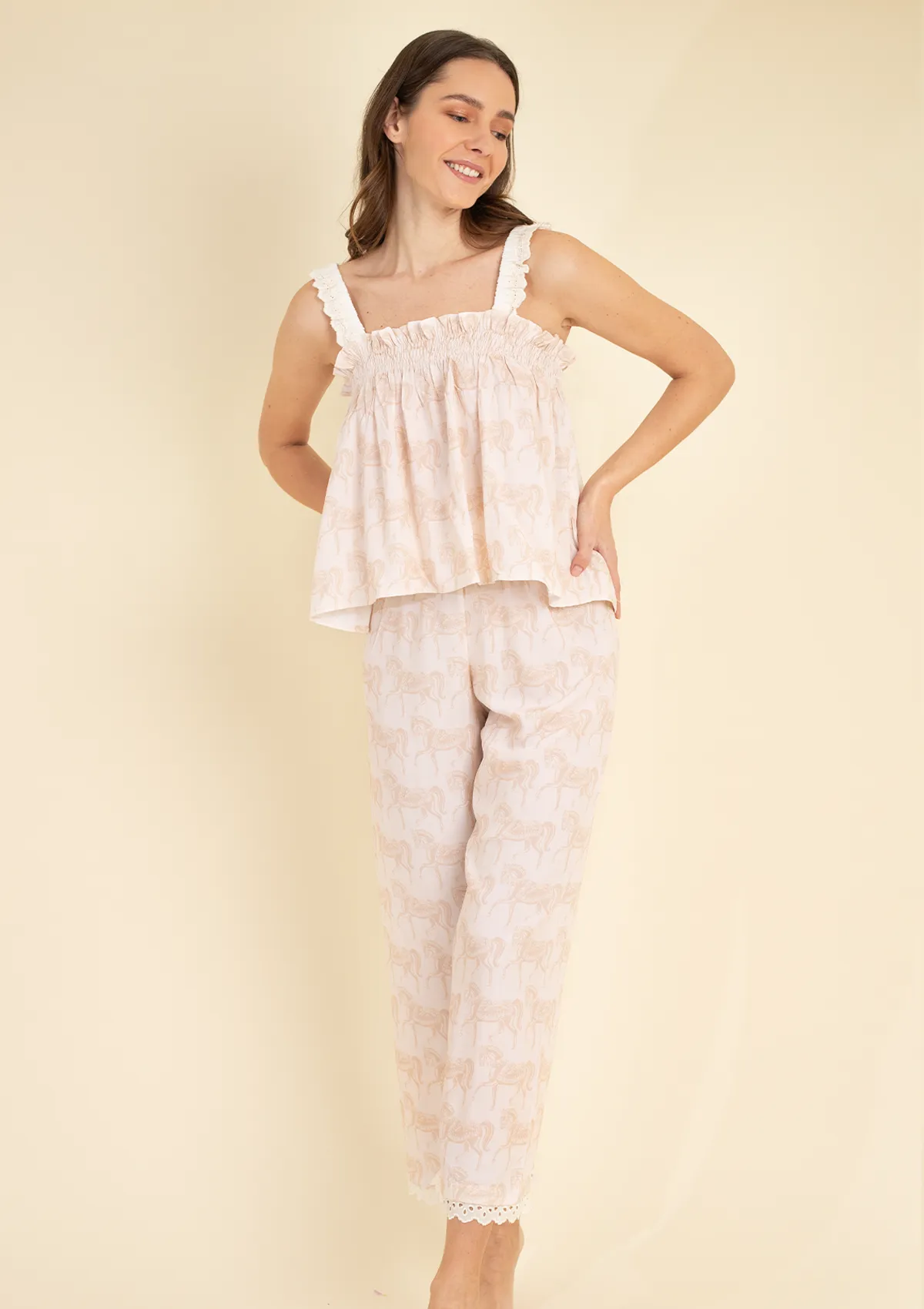 Moonlight Pajama Set  | Blossomare Print | Neutral