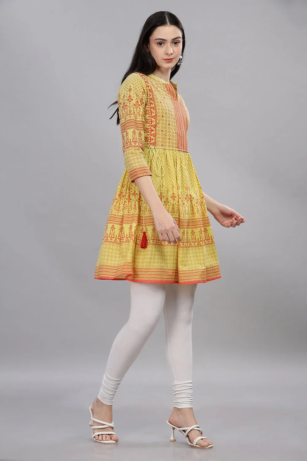 Mythri Office Wear Women's Short Kurta V Neck with 3/4th Sleeves  - Yellow - TO06