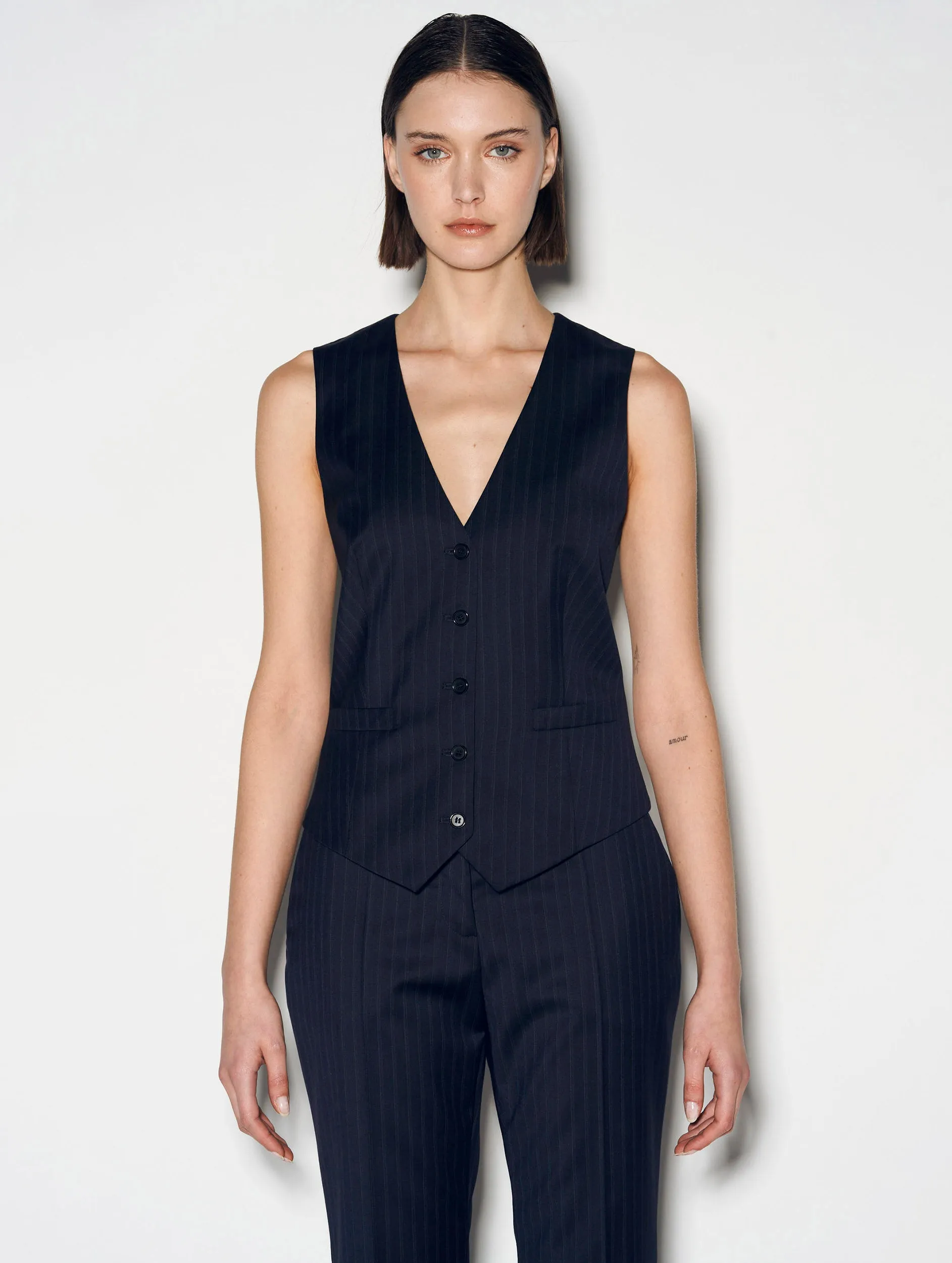 Navy striped suit waistcoat