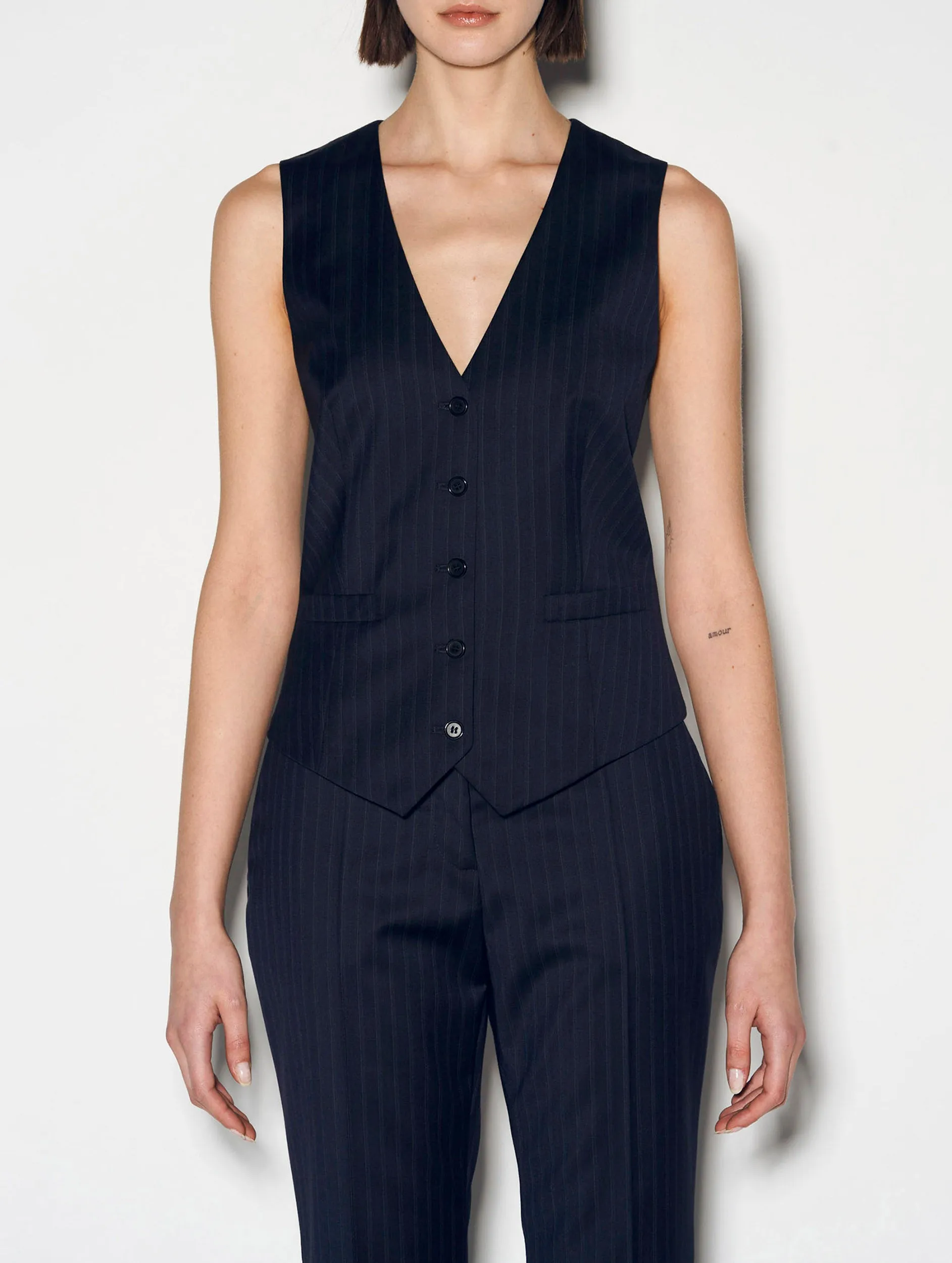 Navy striped suit waistcoat