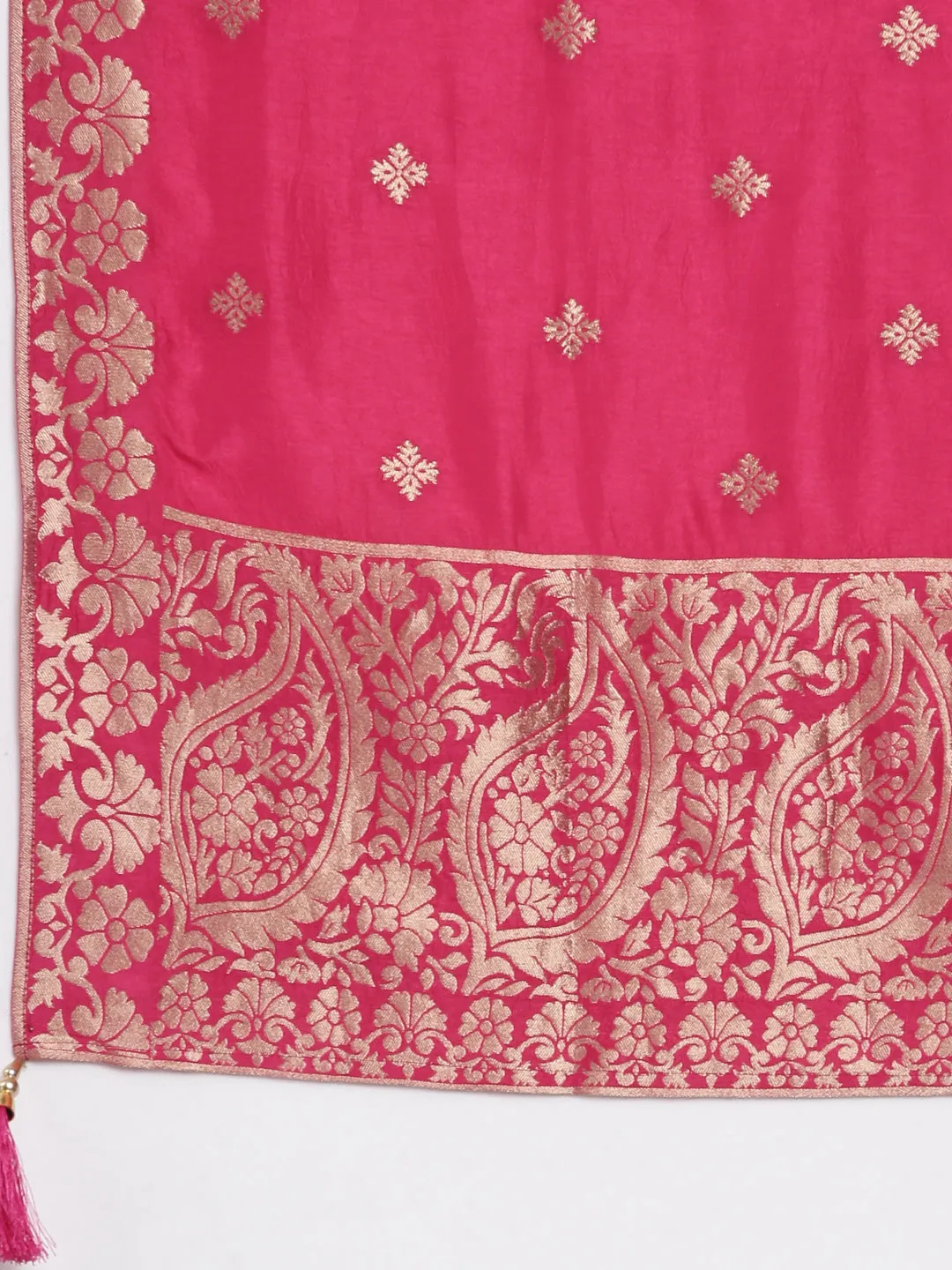 Neerus Pink Panelled Straight Kurta and Trousers With Dupatta