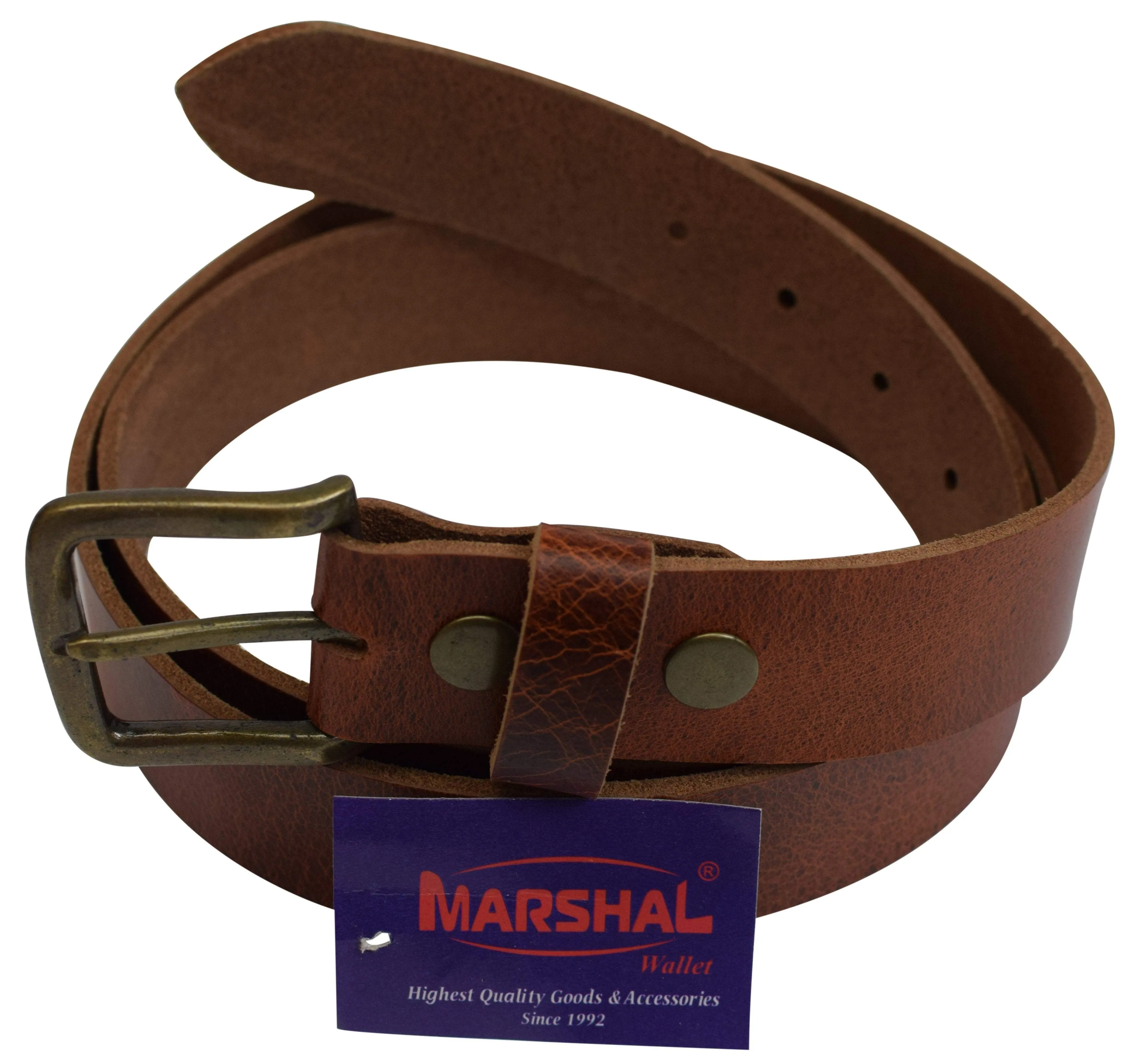 New Marshal Casual Belt 1.5" Wide Top Grain Genuine Leather Silver Buckle