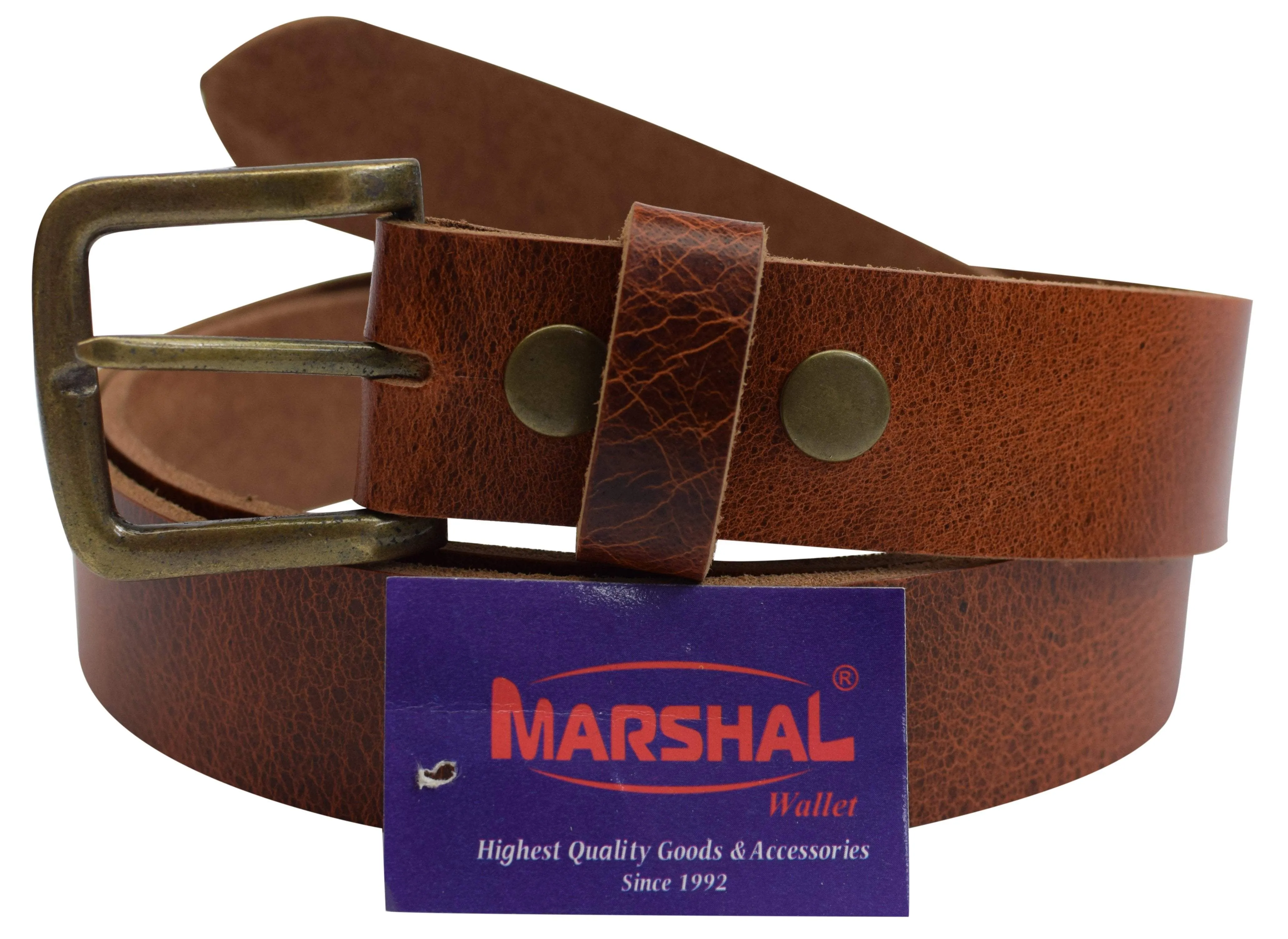 New Marshal Casual Belt 1.5" Wide Top Grain Genuine Leather Silver Buckle