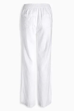 Next Womens White Linen Blend Parallel Trousers