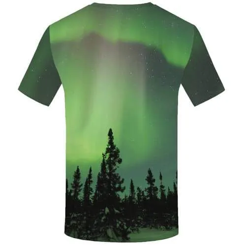 Northern Lights T shirts Men Aurora T shirts Funny Nebula Tshirt Anime Forest Tshirt Printed Harajuku Tshirts Casual