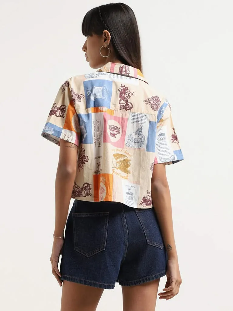 Nuon Multicolor Printed Cotton Crop Shirt