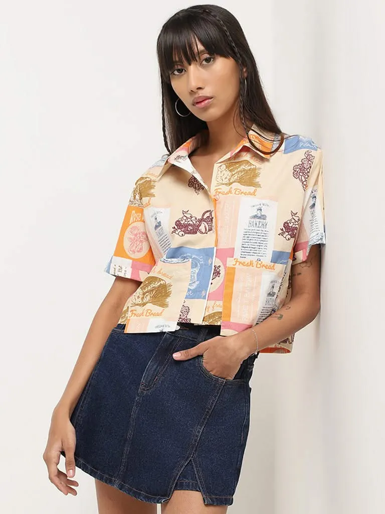 Nuon Multicolor Printed Cotton Crop Shirt