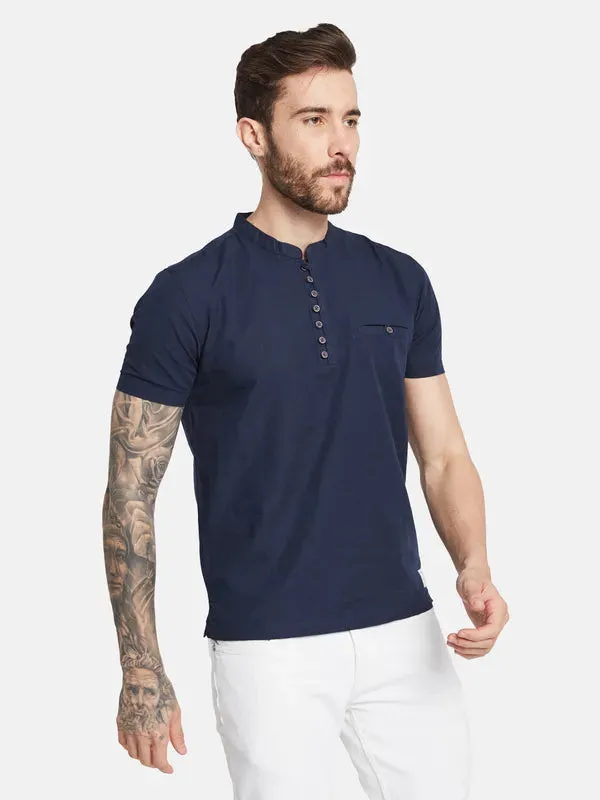 Octave Henley Neck Pockets Cotton T-Shirt