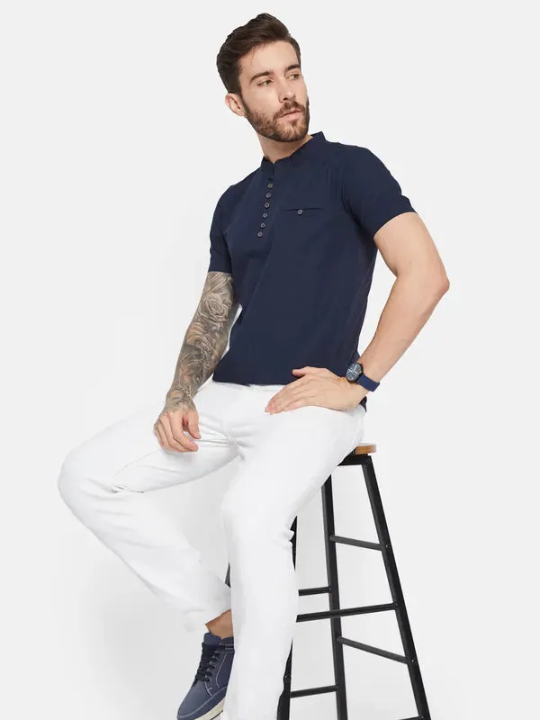 Octave Henley Neck Pockets Cotton T-Shirt