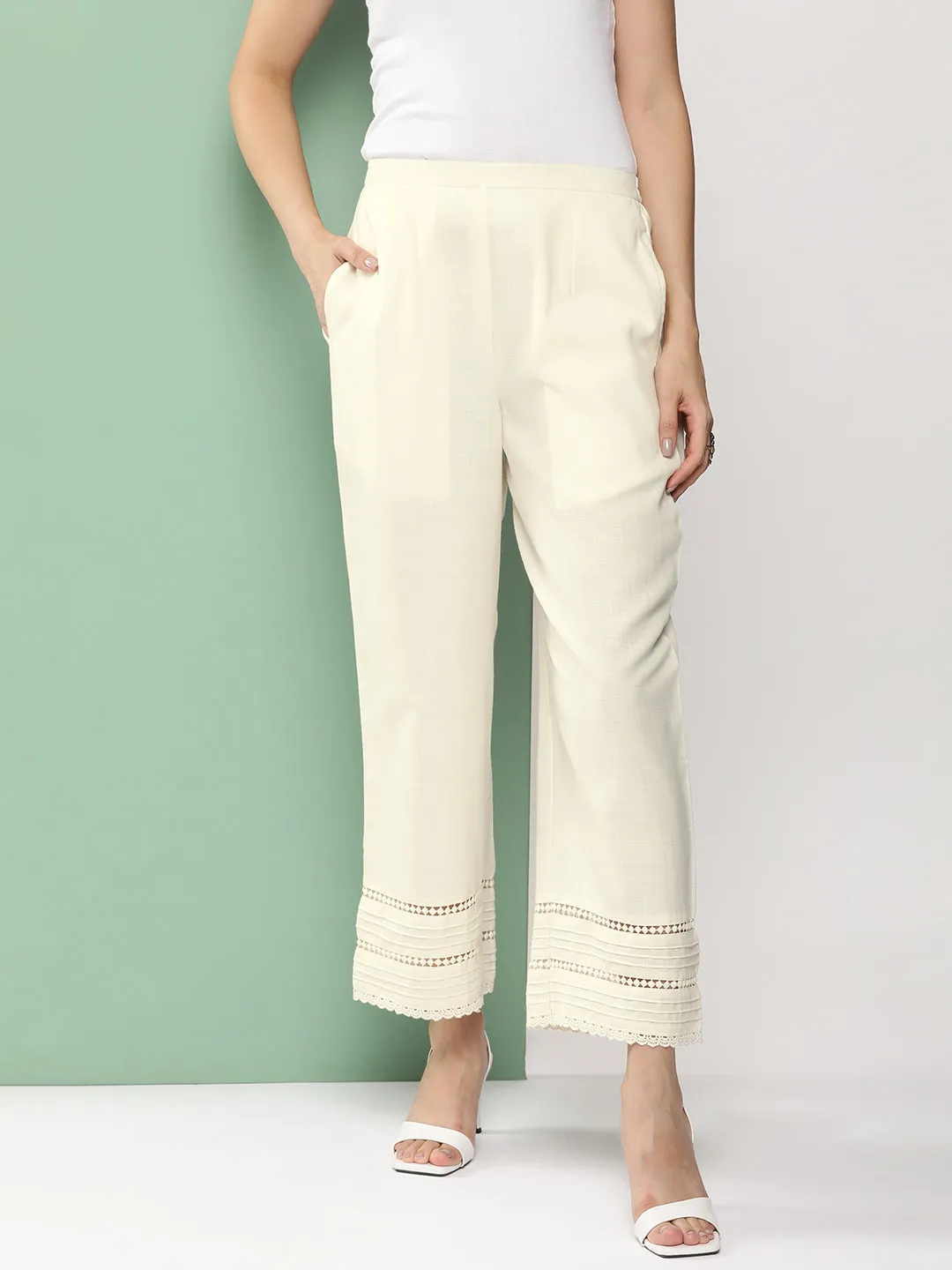 Off White Loose Fit Gathered Trousers