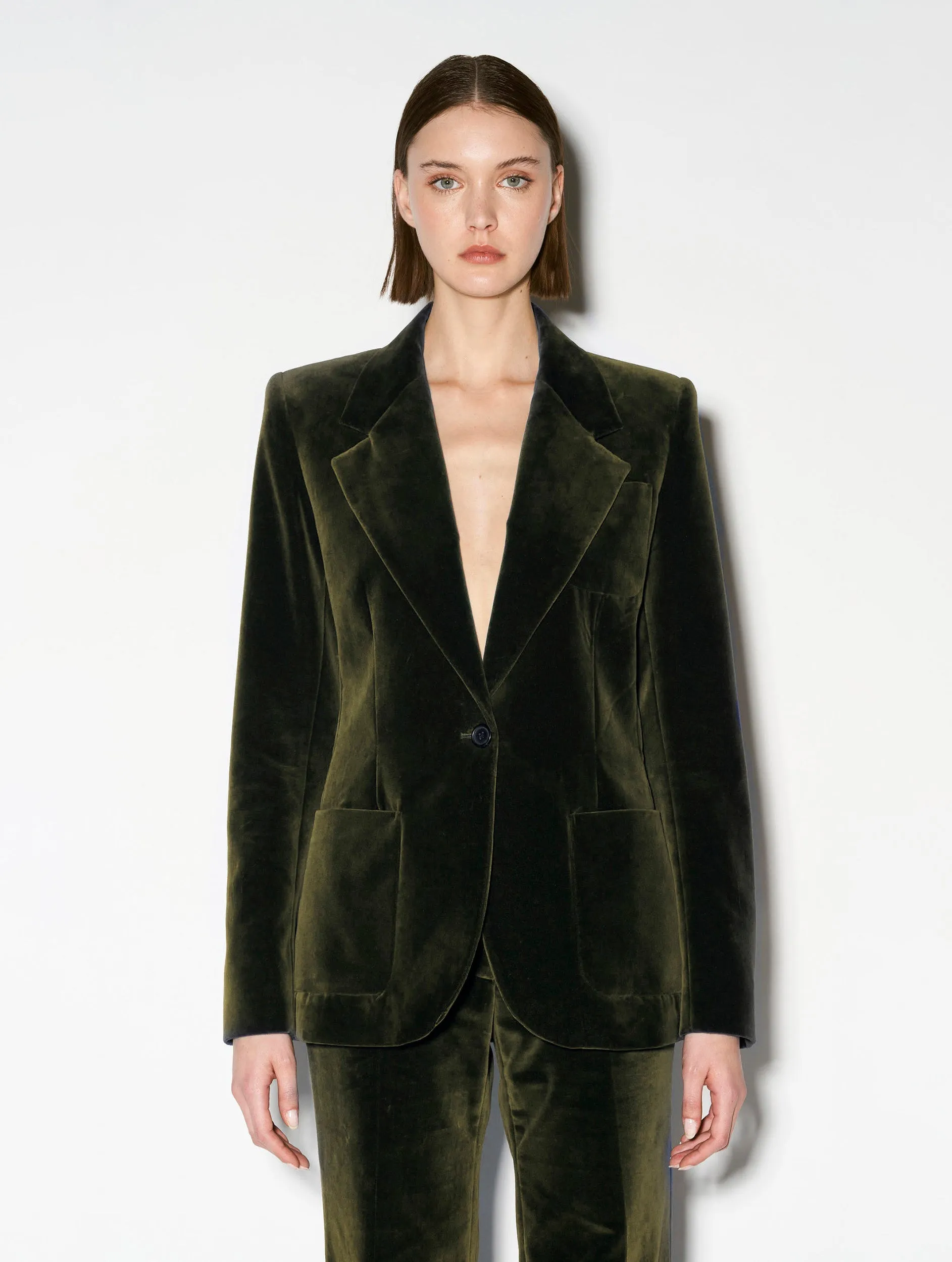 Olive smooth velvet suit jacket