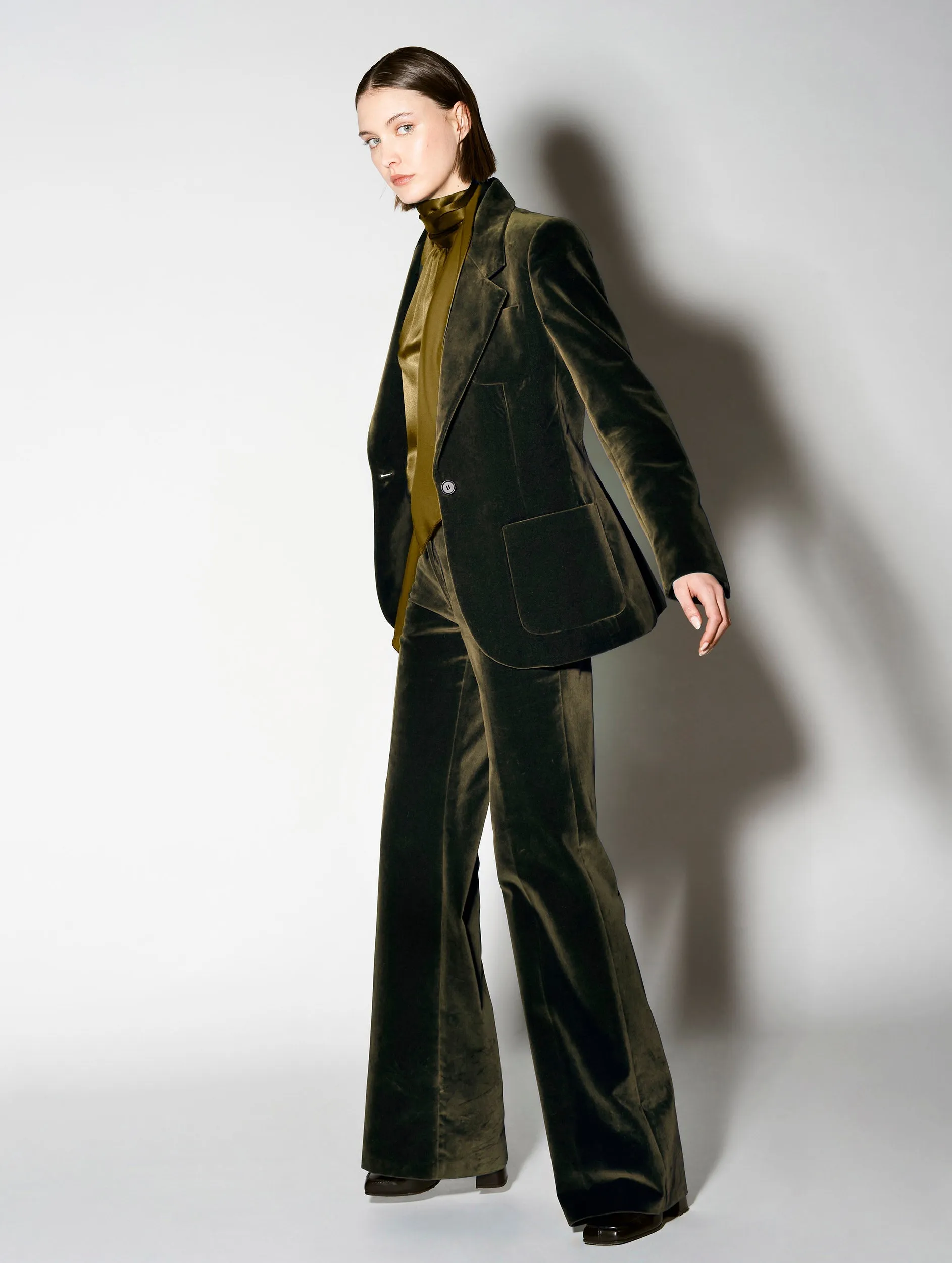 Olive smooth velvet suit jacket