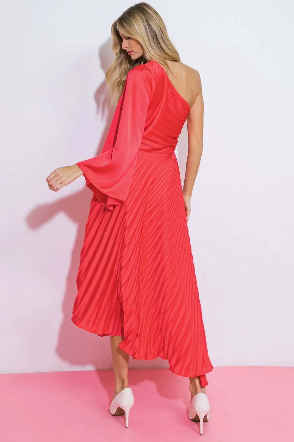 ONE SHOULDER PLEATED DRESS