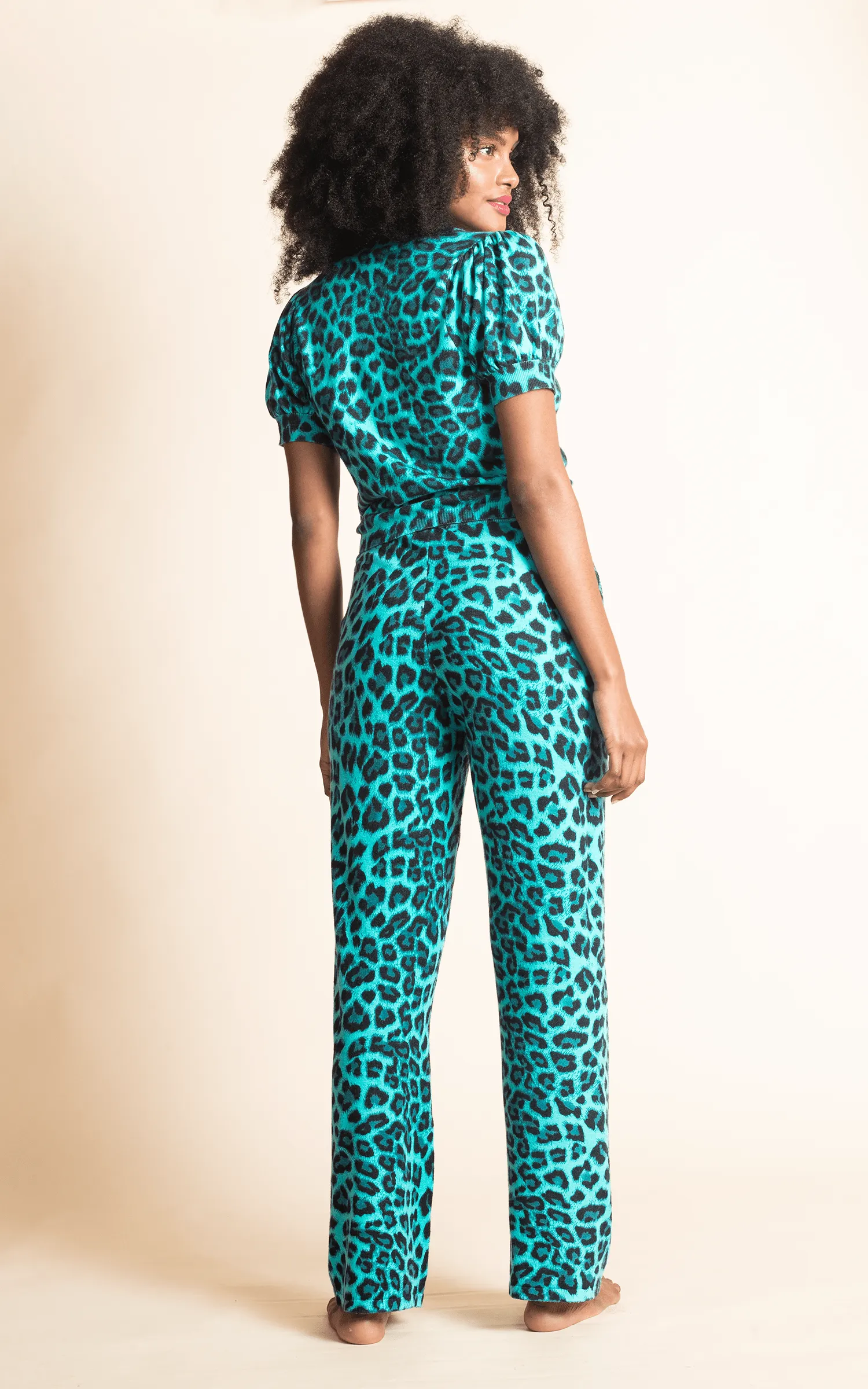 Oslo Knitted Trouser in Green Leopard