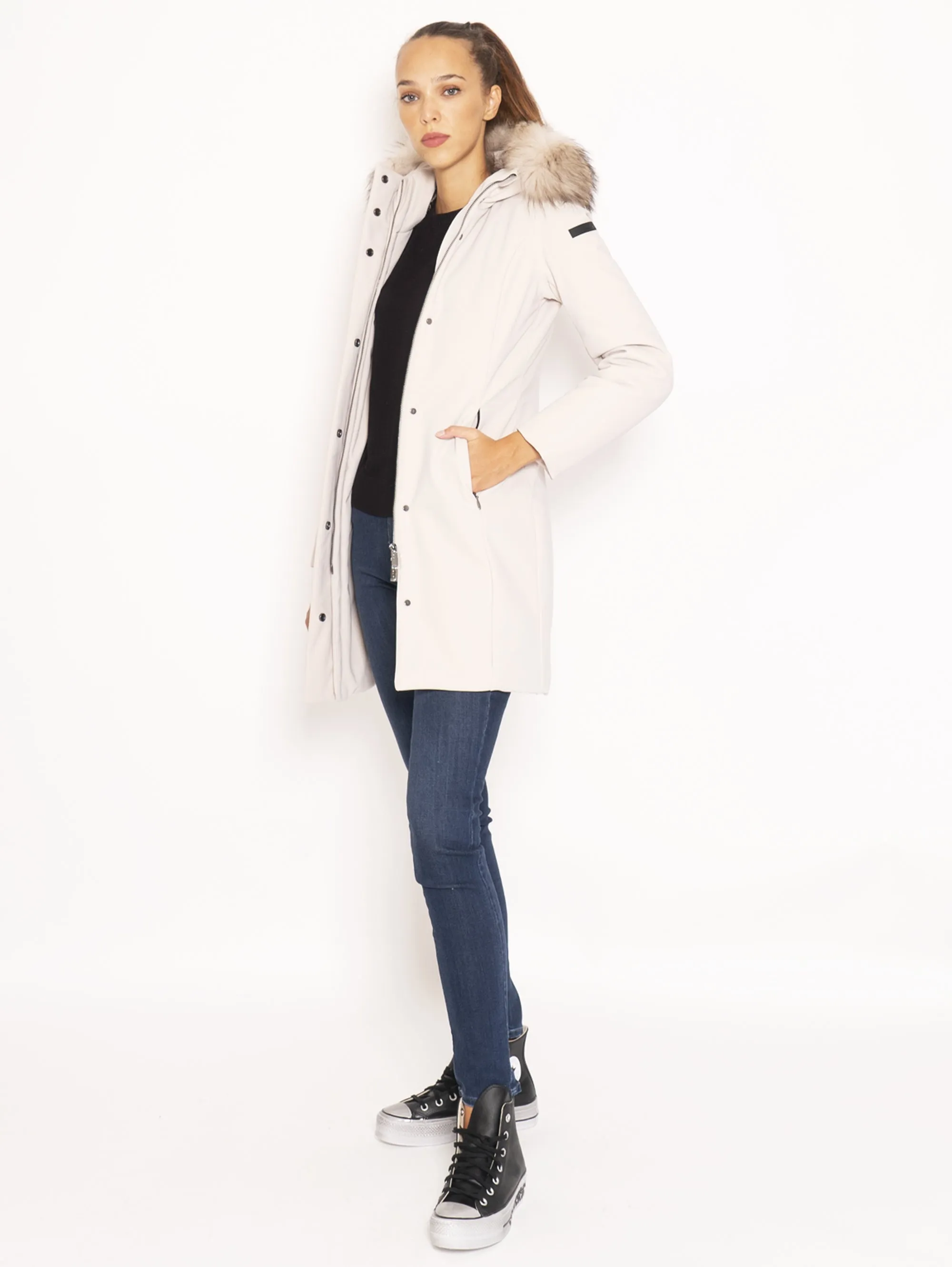 Parka con Cappuccio con Pelliccia - Beige