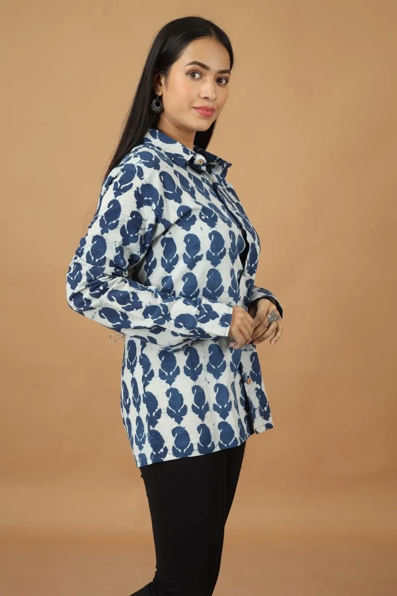 Pattrika Dabu Indigo Womens Cotton Shirt