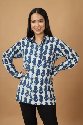 Pattrika Dabu Indigo Womens Cotton Shirt