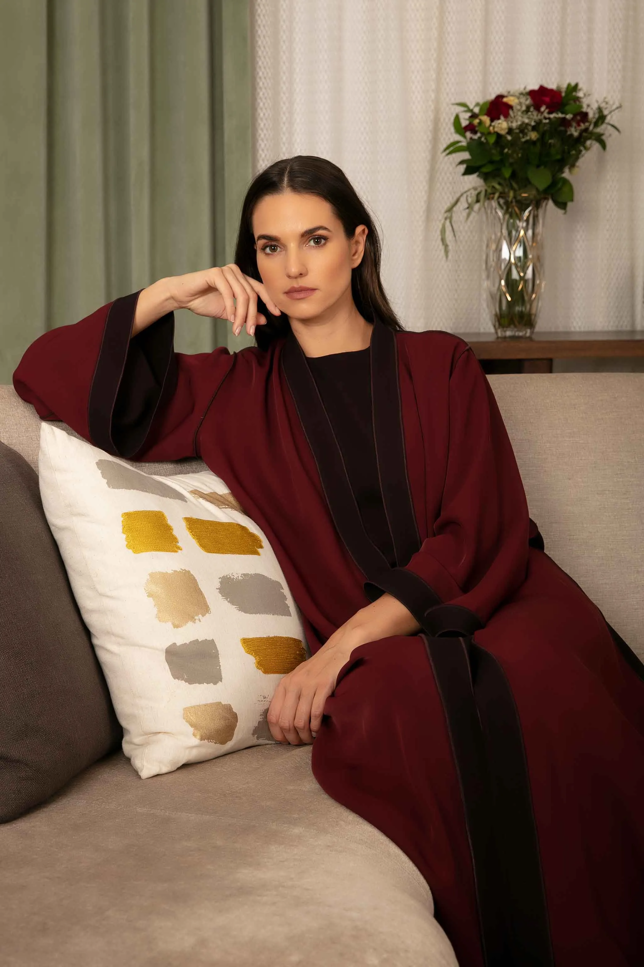 Perah Abaya in Maroon and Brown