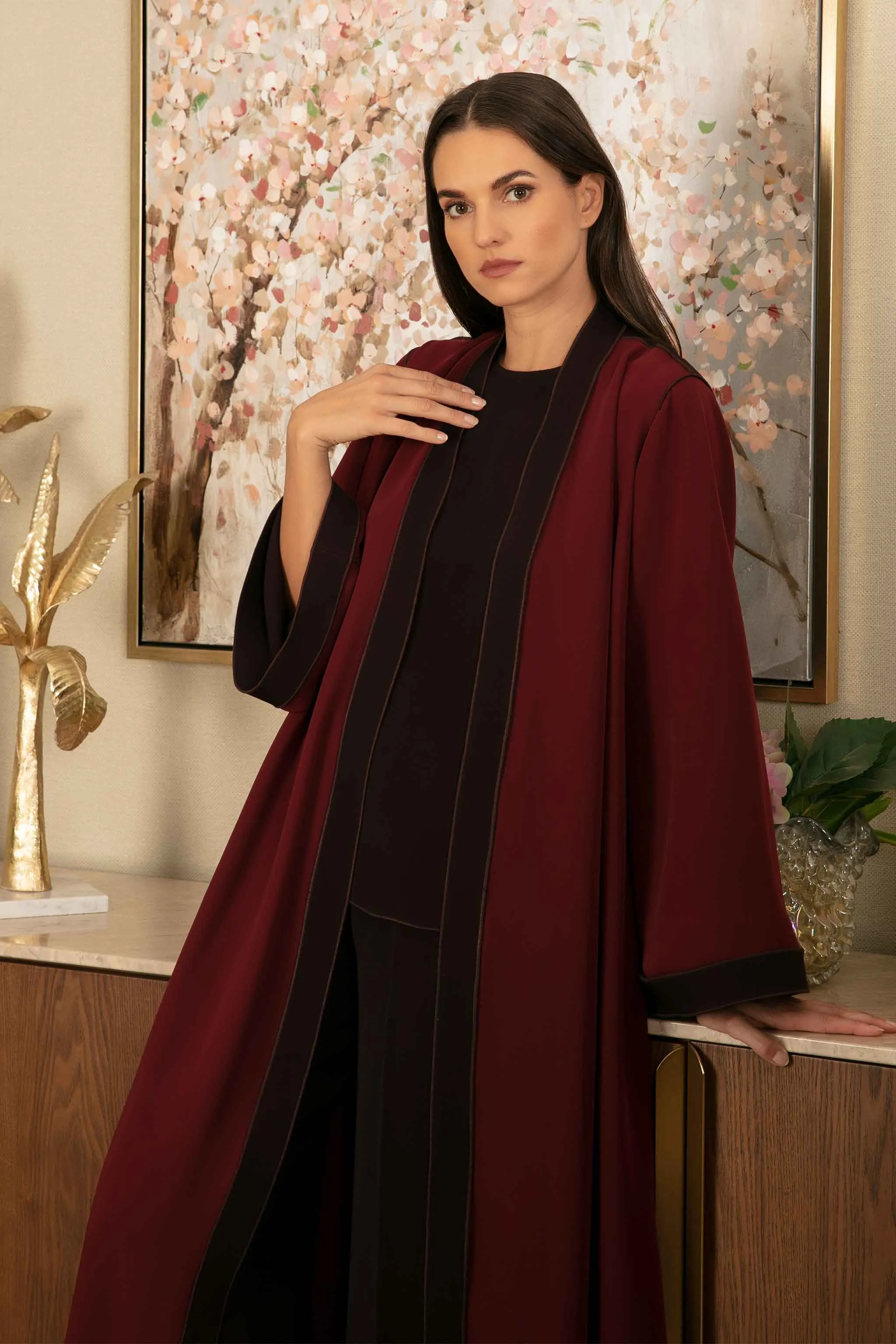 Perah Abaya in Maroon and Brown