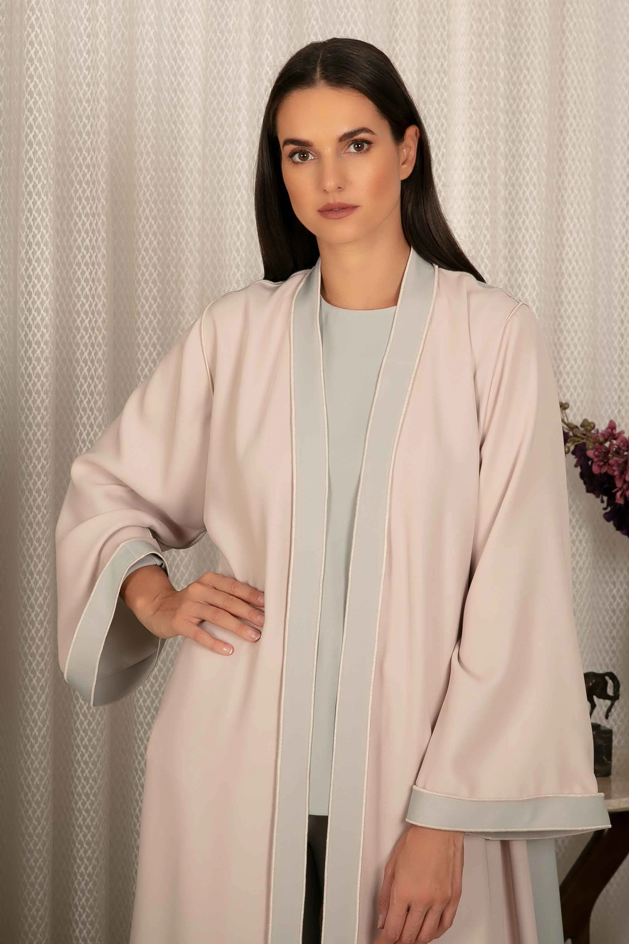 Perah Abaya in Nude Pink and Light Tiffany Blue