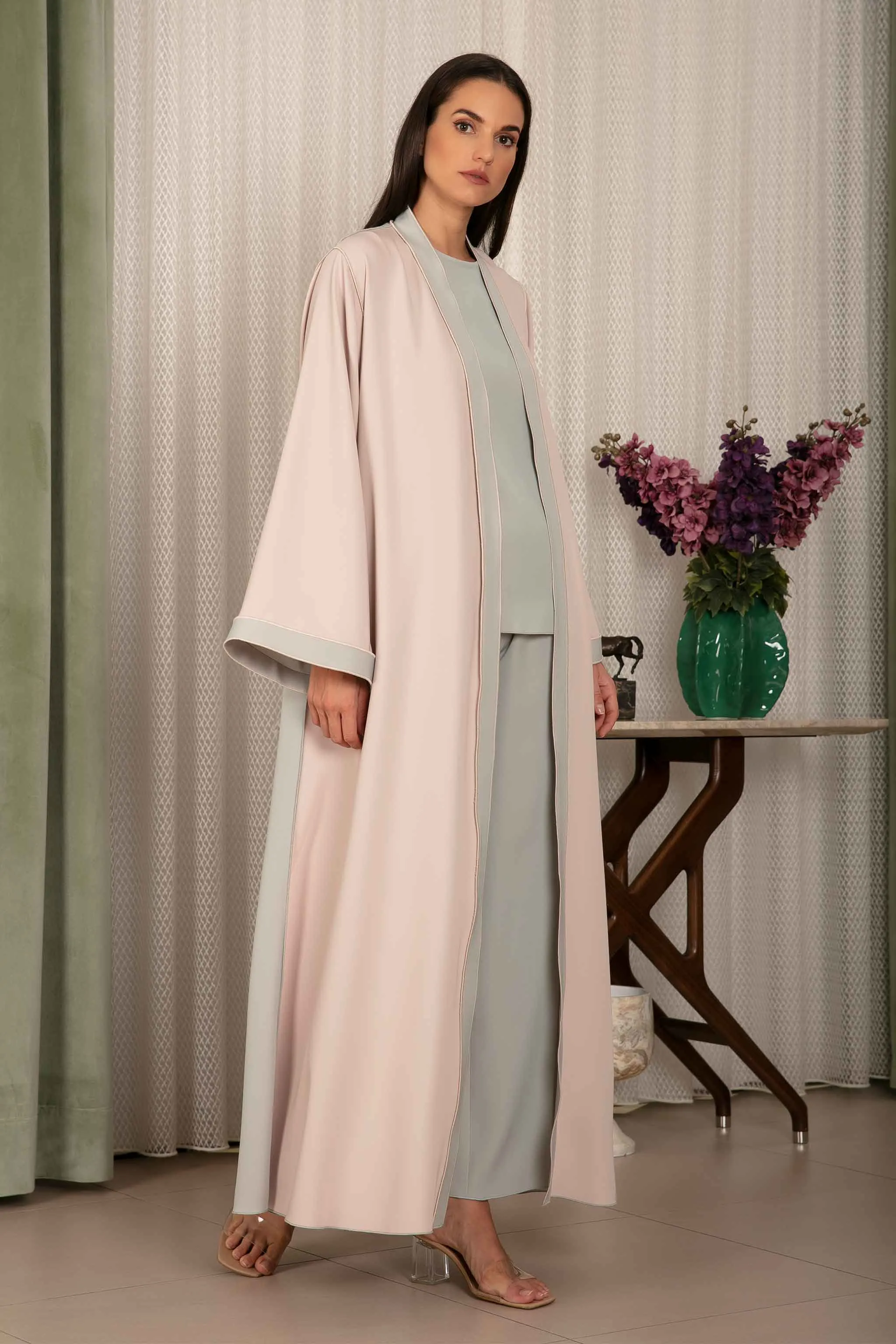 Perah Abaya in Nude Pink and Light Tiffany Blue